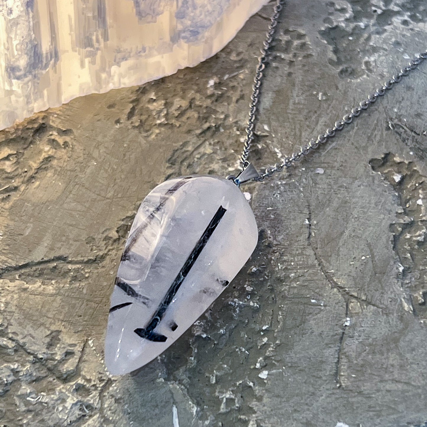 Quartz With Black Tourmaline Necklace