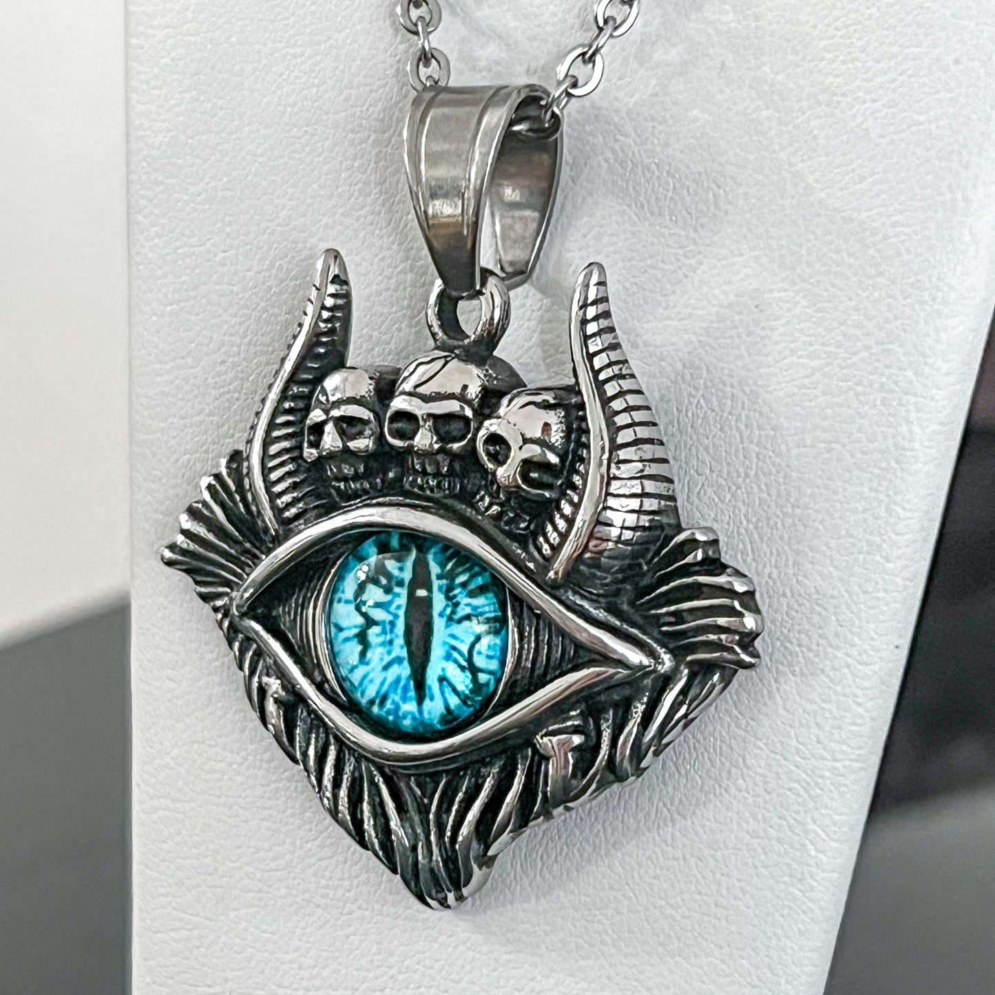 Blue Eye & Skulls Stainless Steel Necklace