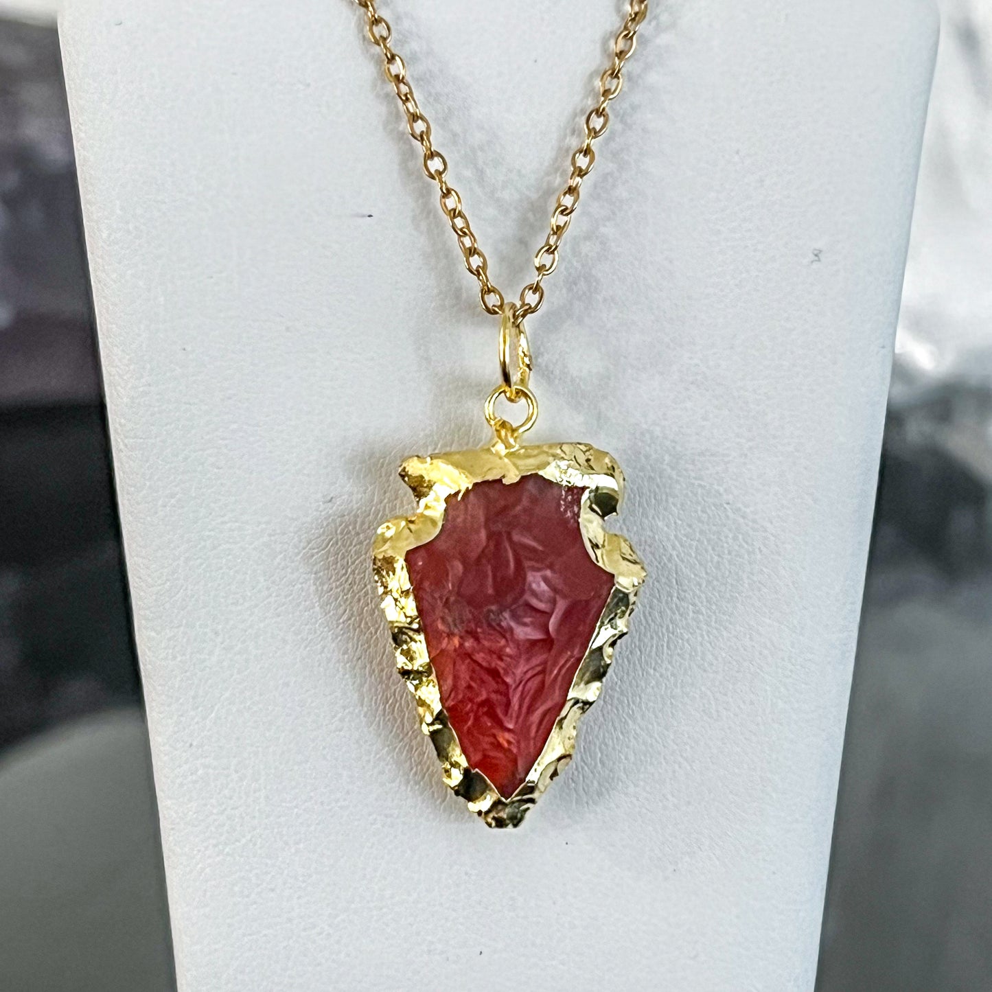 Carnelian Arrowhead Necklace (Gold)