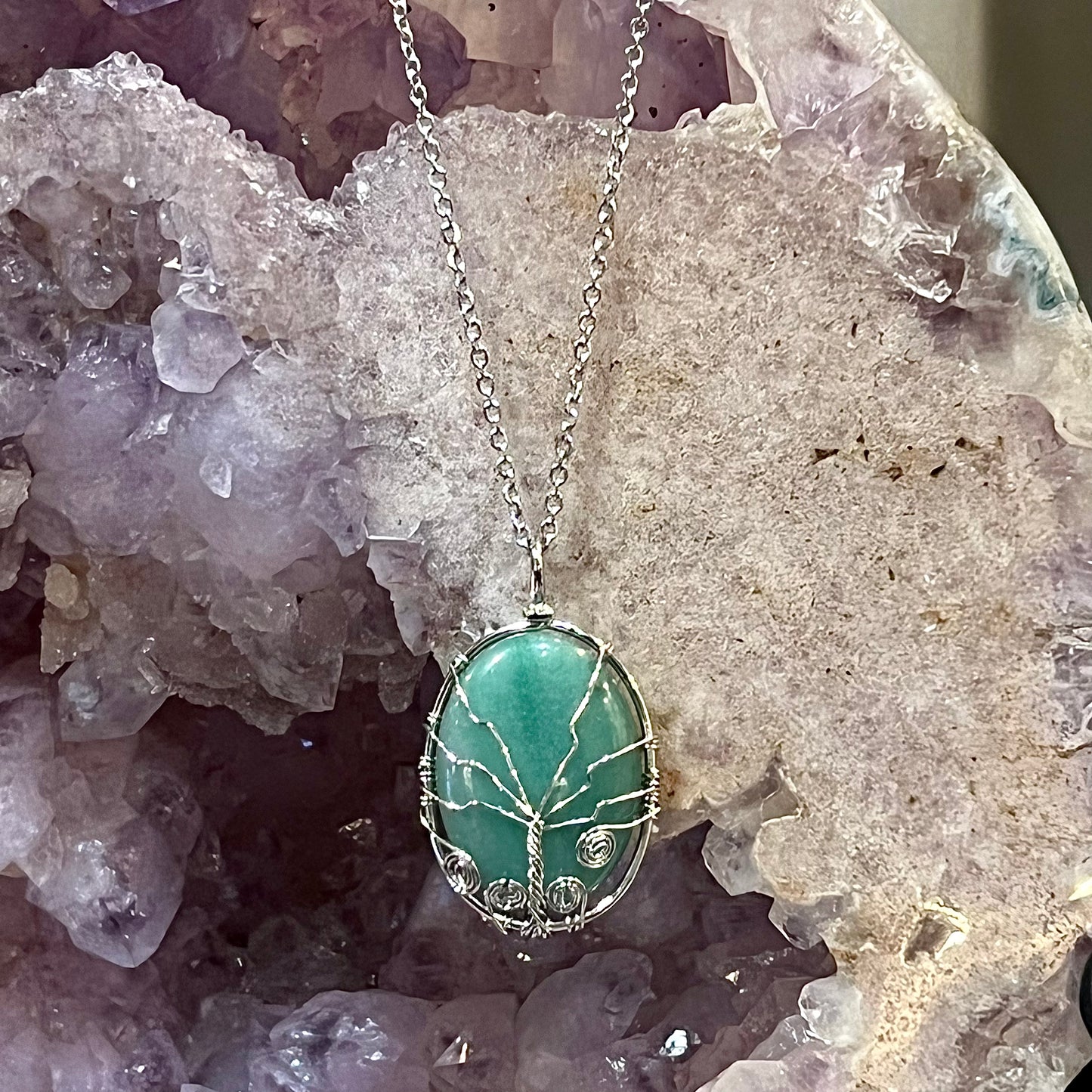 Aventurine Oval Tree of Life Necklace