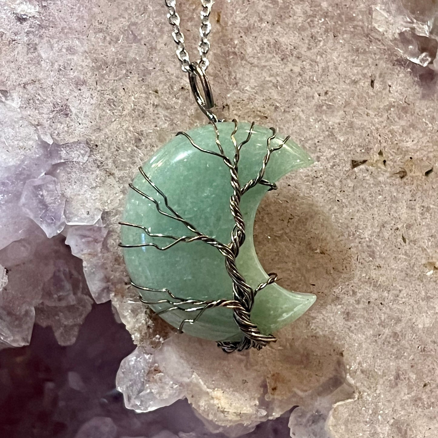 Aventurine Moon Tree of Life Necklace