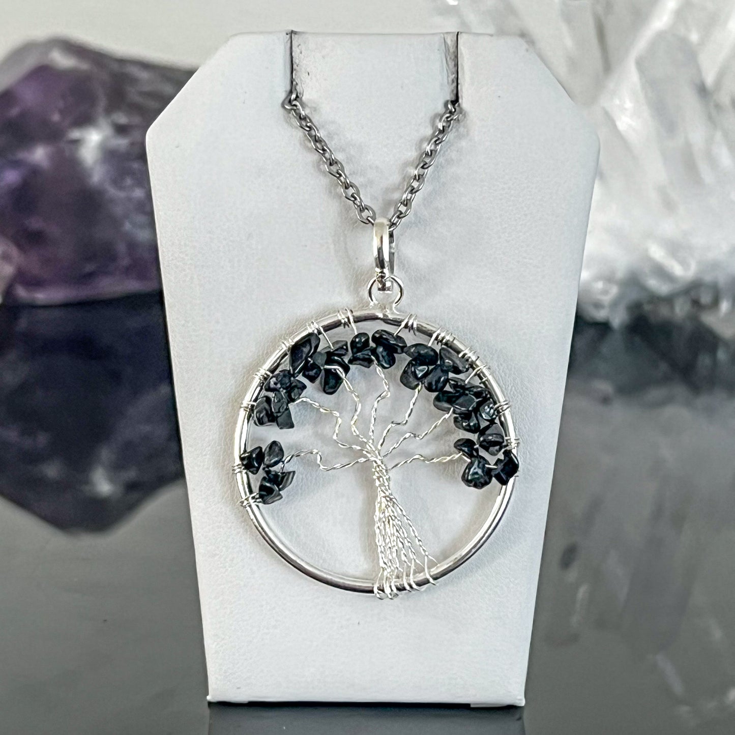 Black Tourmaline Tree of Life Necklace (Large)