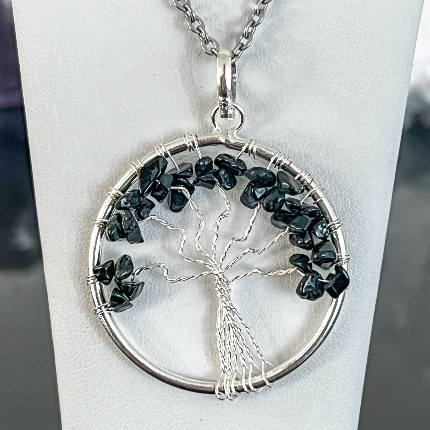 Black Tourmaline Tree of Life Necklace (Large)