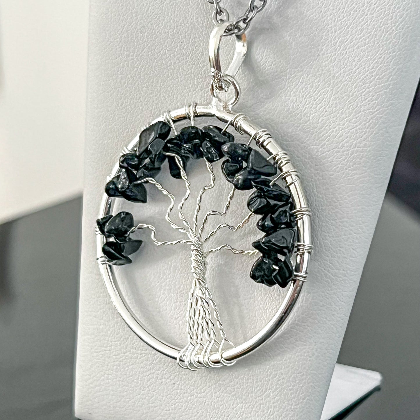 Black Tourmaline Tree of Life Necklace (Large)