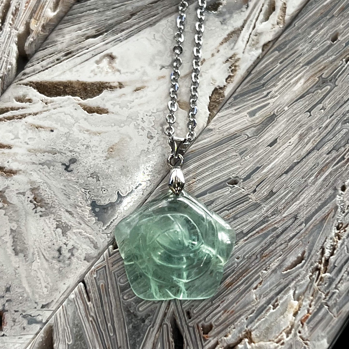 Green Fluorite Rose Necklace