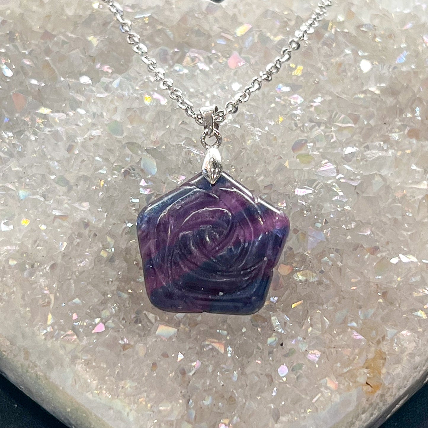 Rainbow Fluorite Rose Necklace