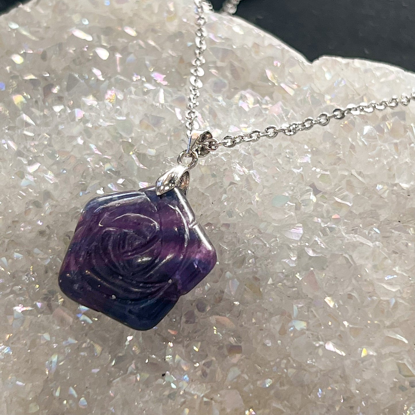 Rainbow Fluorite Rose Necklace