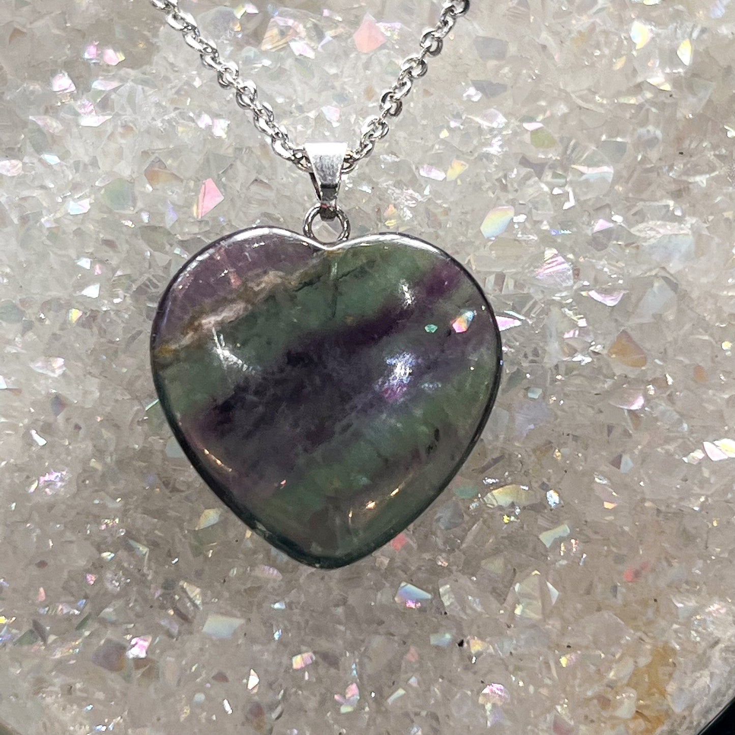 Rainbow Fluorite Heart Necklace