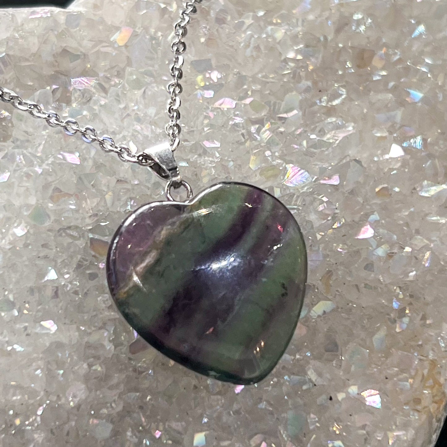 Rainbow Fluorite Heart Necklace