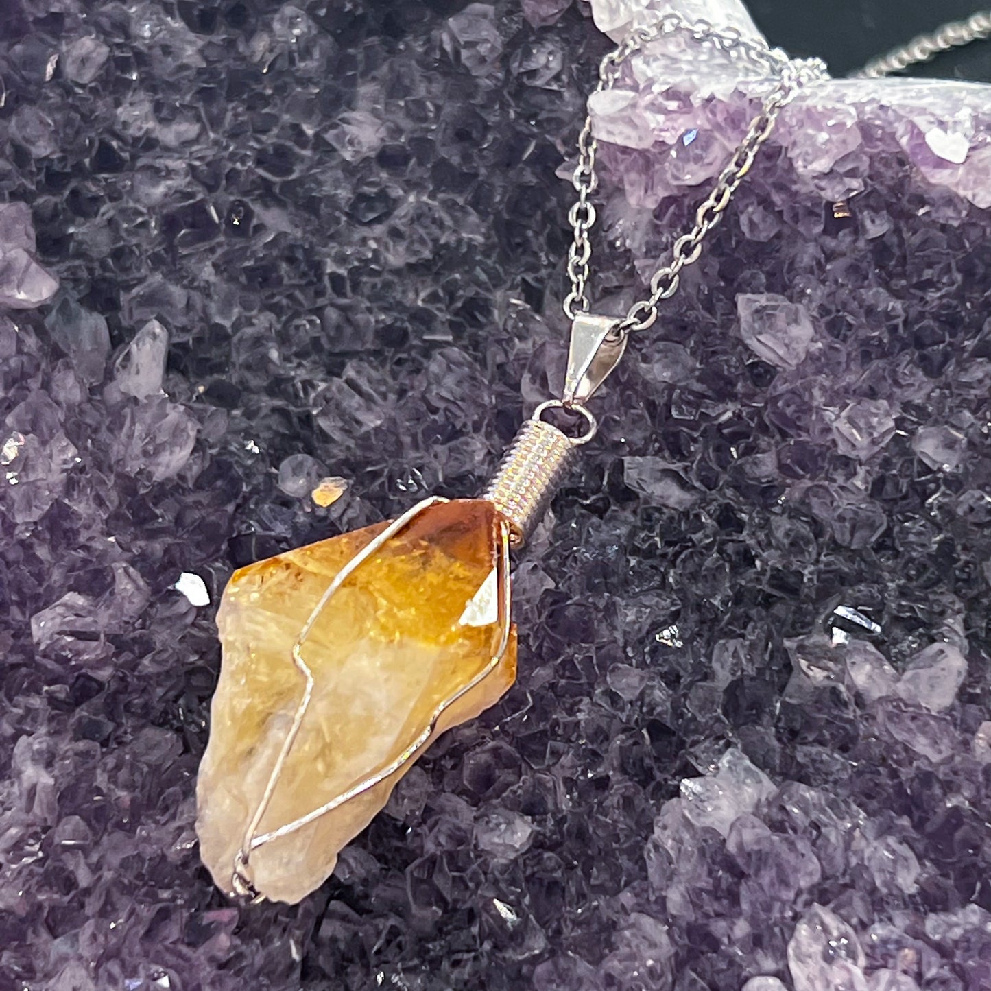 Citrine Wire Wrap Necklace
