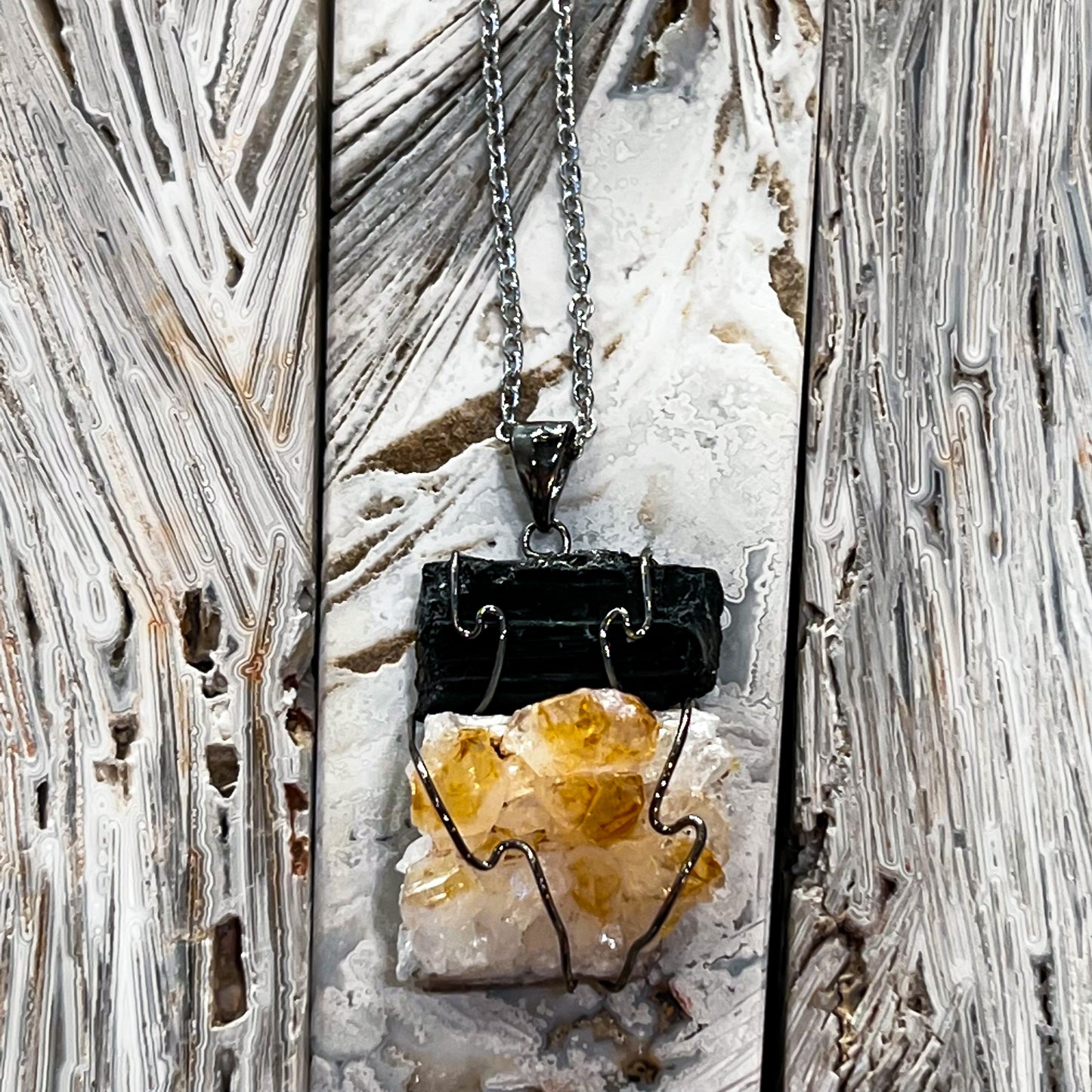 Citrine & Black Tourmaline Necklace (Gunmetal)