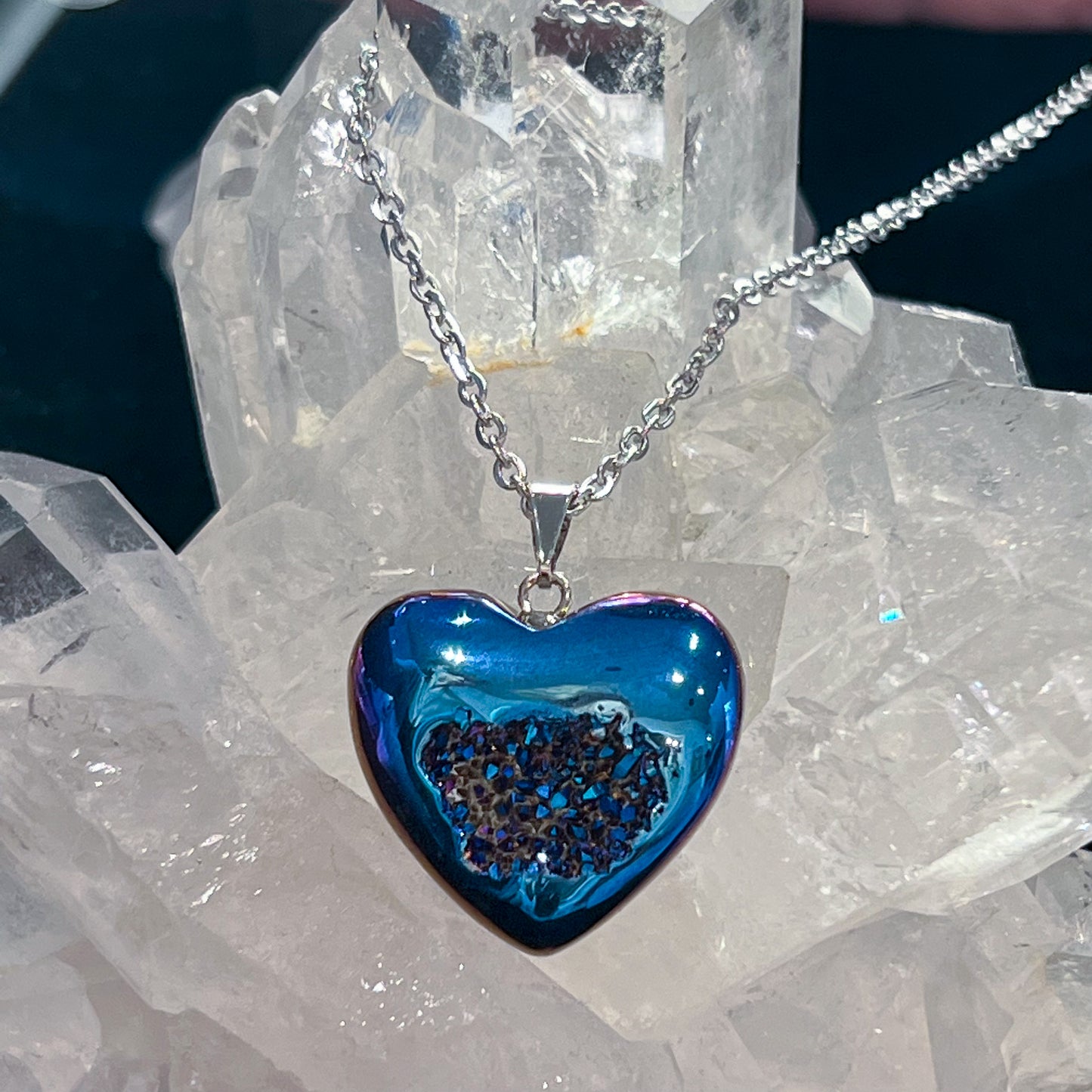 Aura Amethyst Druzy Heart Necklace (Style 1)