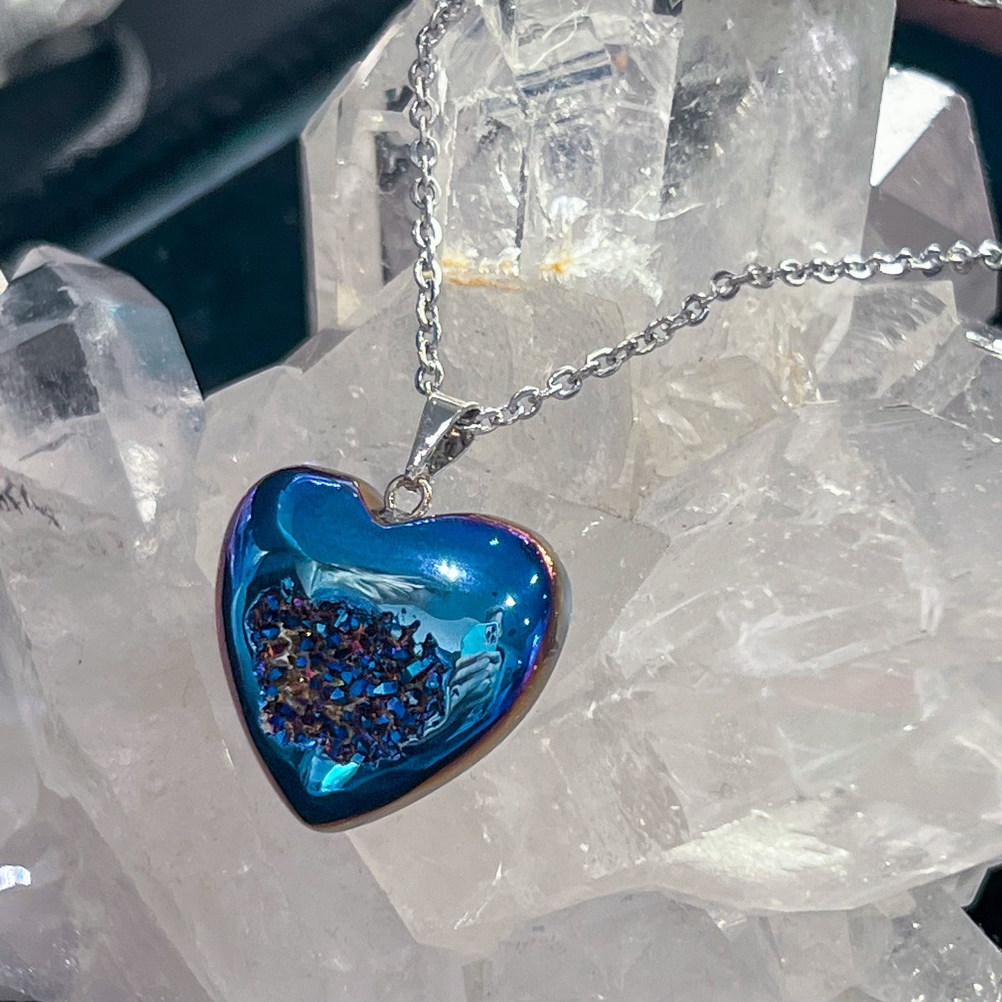 Aura Amethyst Druzy Heart Necklace (Style 1)