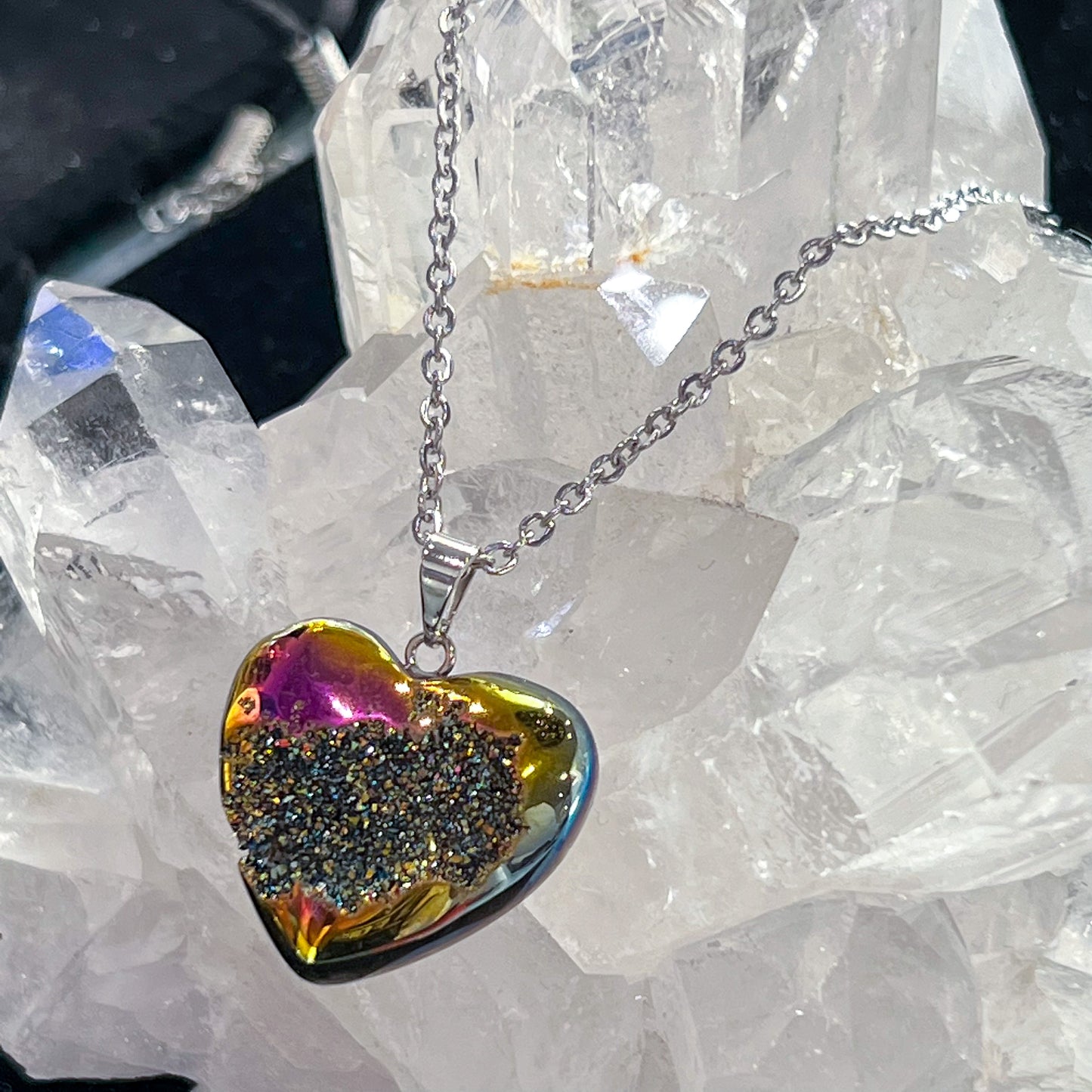 Aura Amethyst Druzy Heart Necklace (Style 2)