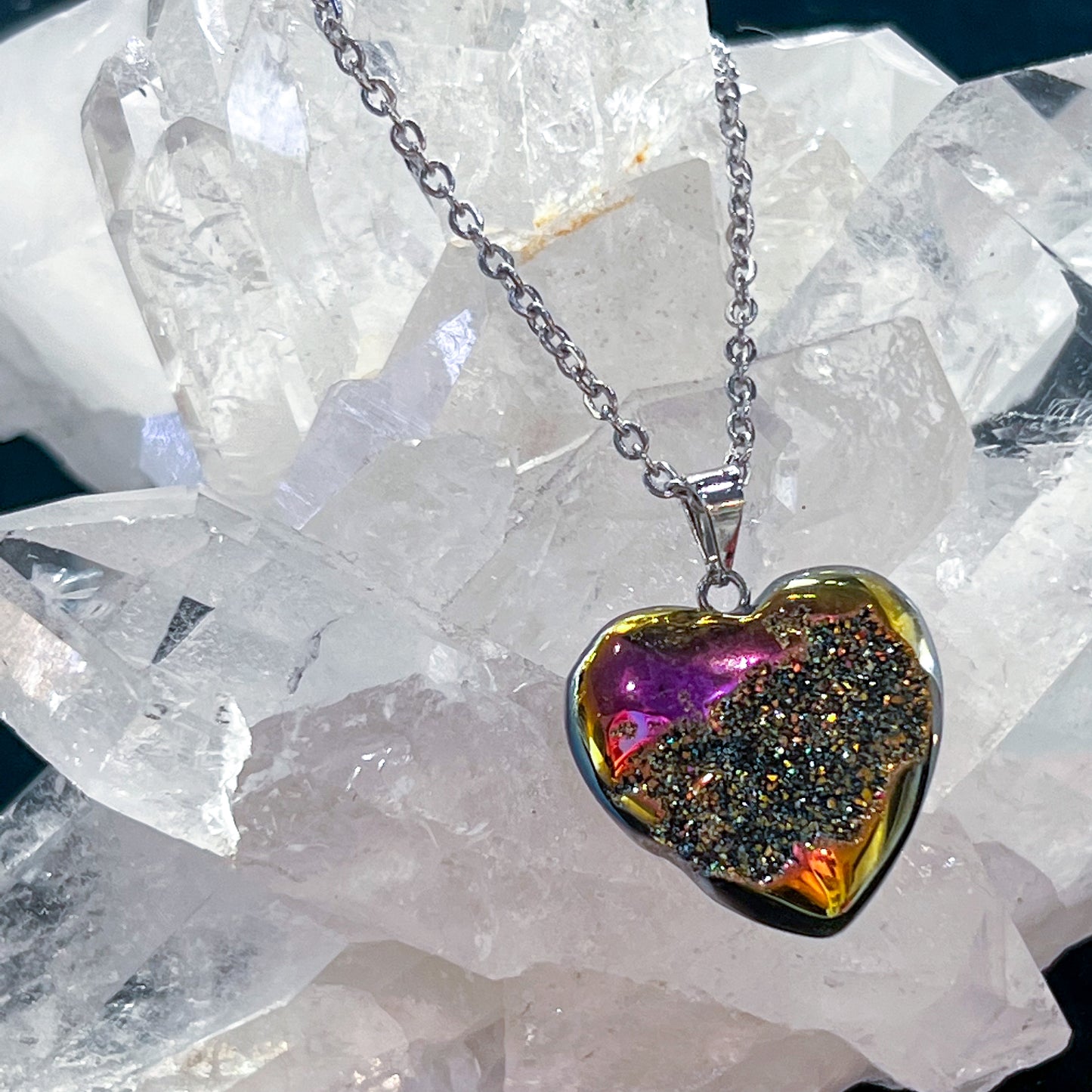 Aura Amethyst Druzy Heart Necklace (Style 2)