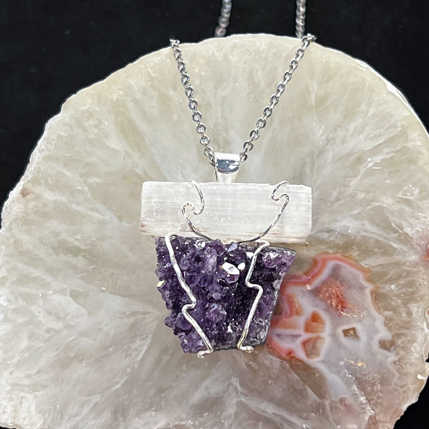 Amethyst & Selenite Necklace (Style 2)