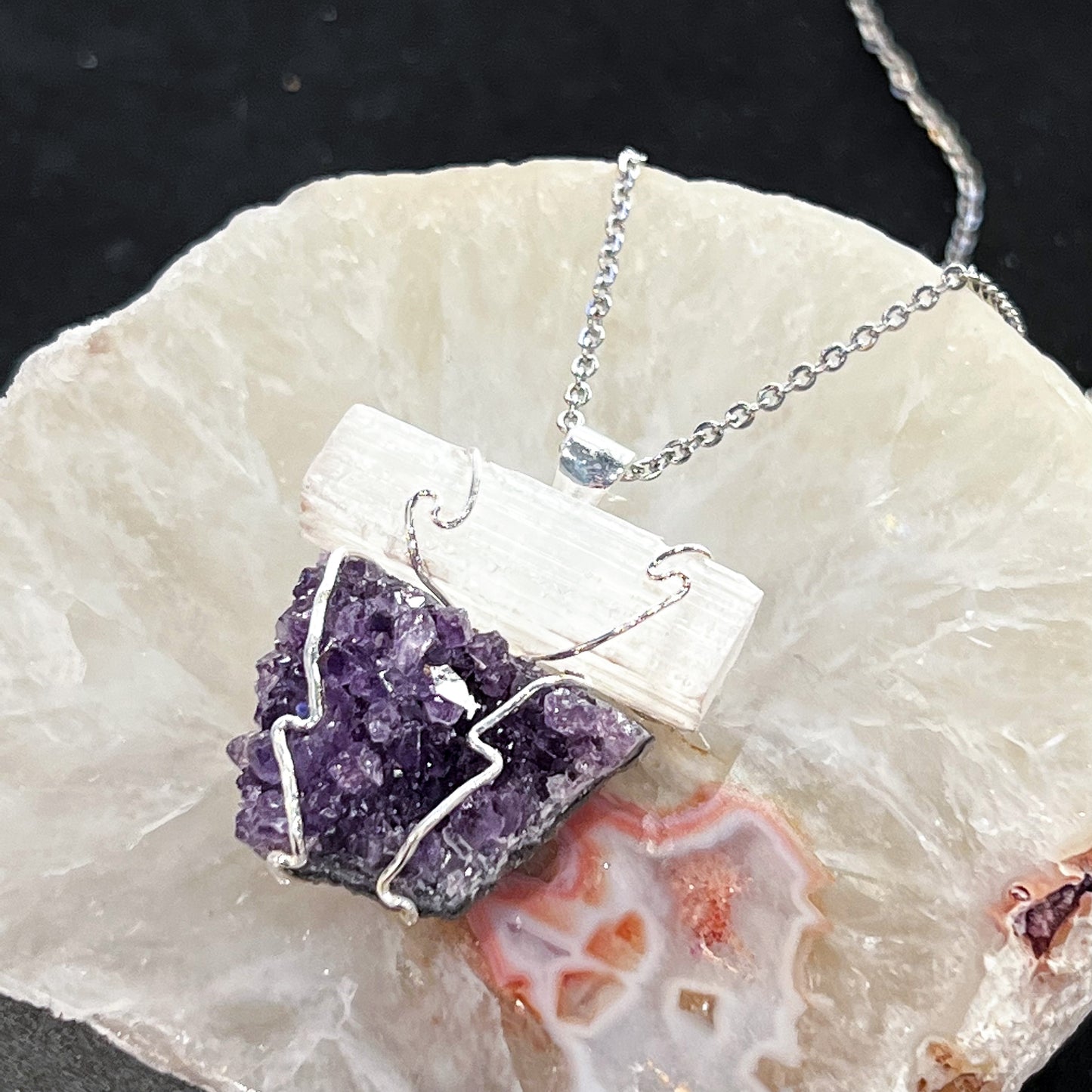 Amethyst & Selenite Necklace (Style 2)