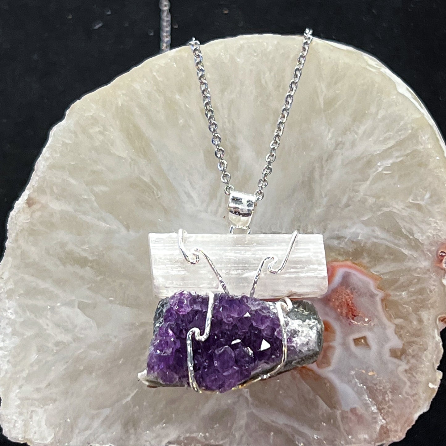 Amethyst & Selenite Necklace (Style 1)