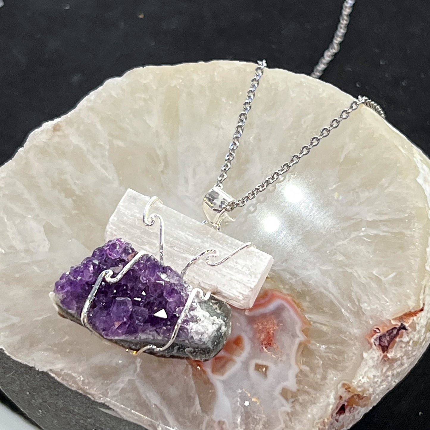 Amethyst & Selenite Necklace (Style 1)