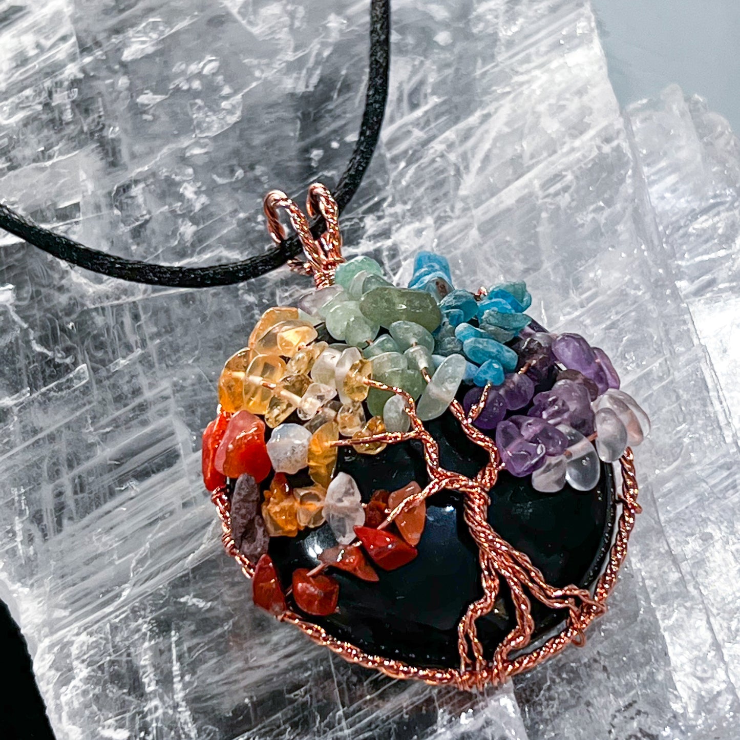 Obsidian Copper Tree of Life Necklace