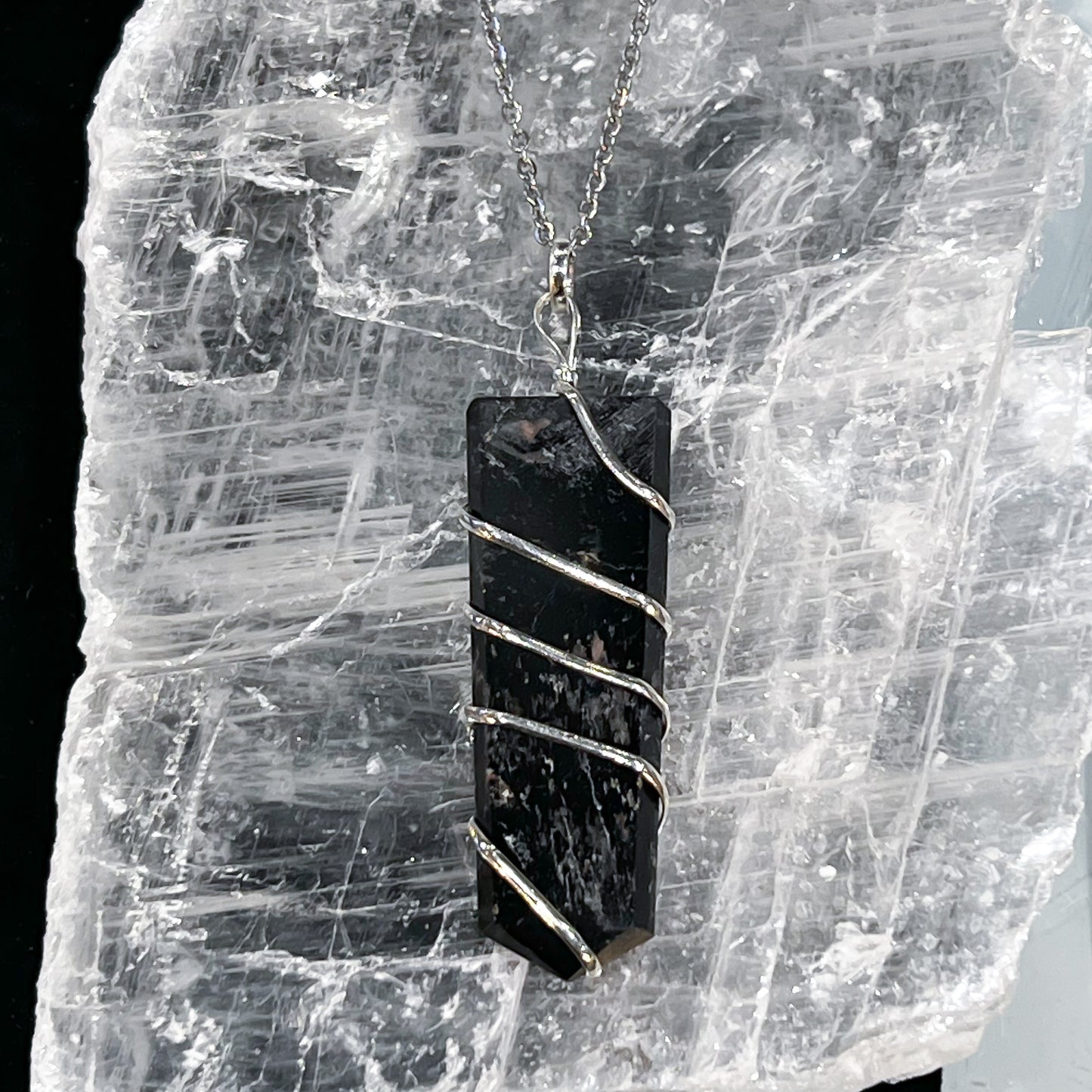 Black Tourmaline Flat Wrap Necklace