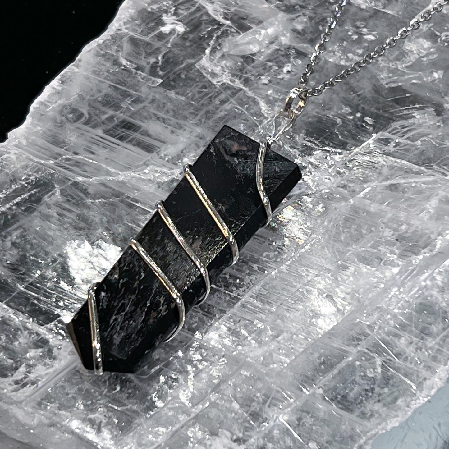 Black Tourmaline Flat Wrap Necklace
