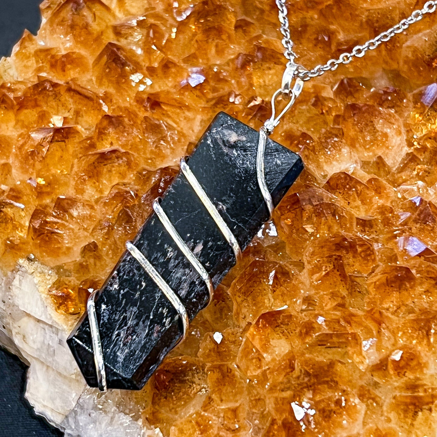 Black Tourmaline Flat Wrap Necklace