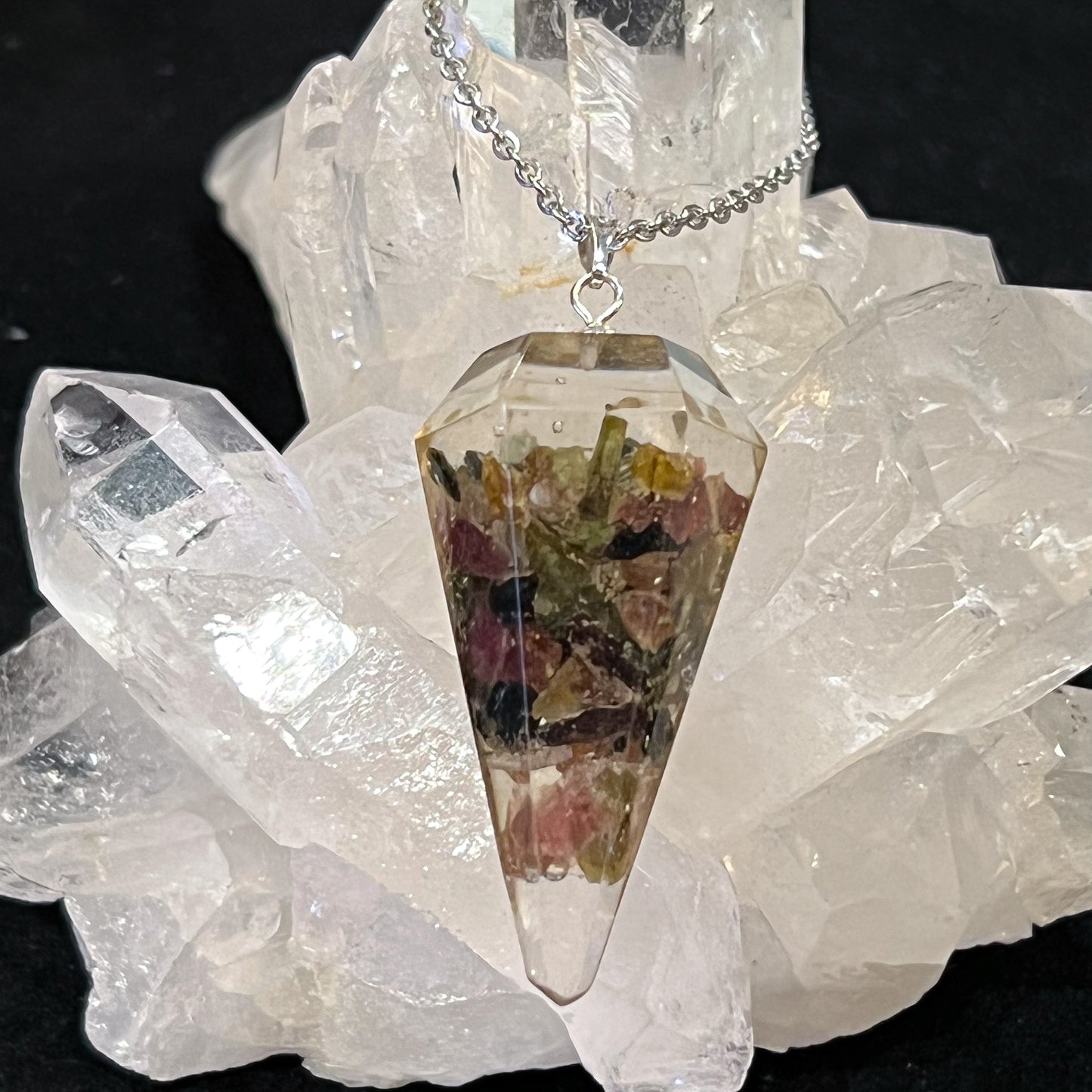 Multi-Tourmaline Orgonite Pendulum Necklace