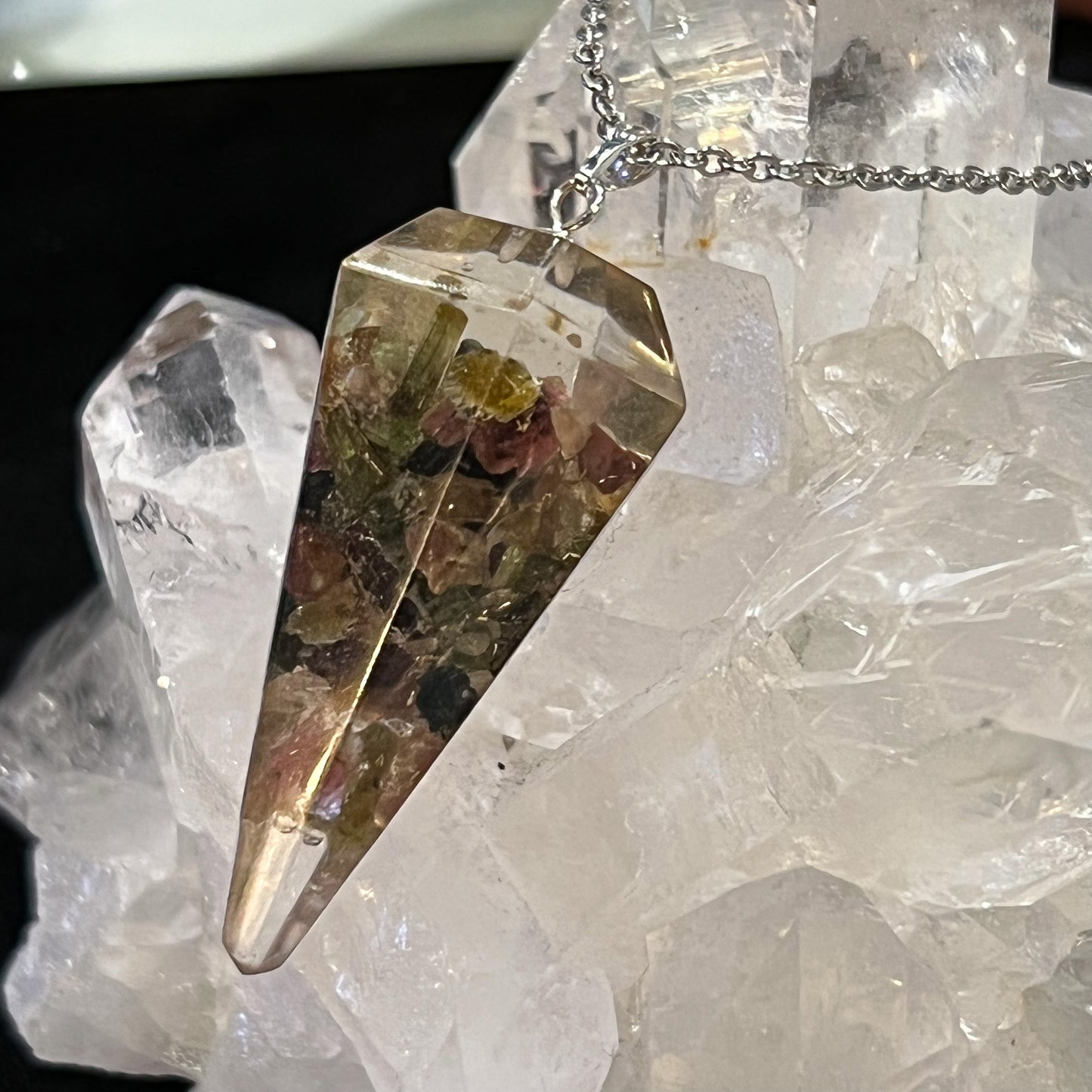 Multi-Tourmaline Orgonite Pendulum Necklace