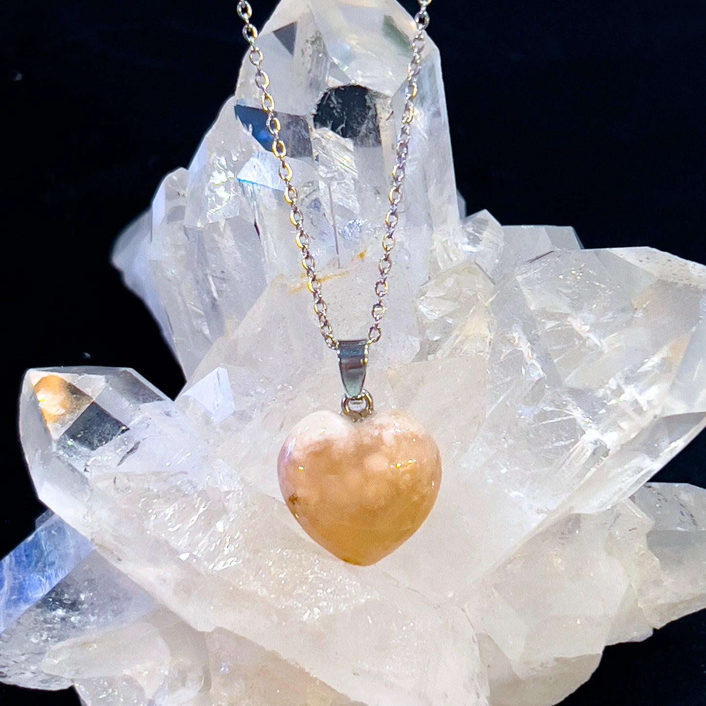 Flower Agate Heart Necklace