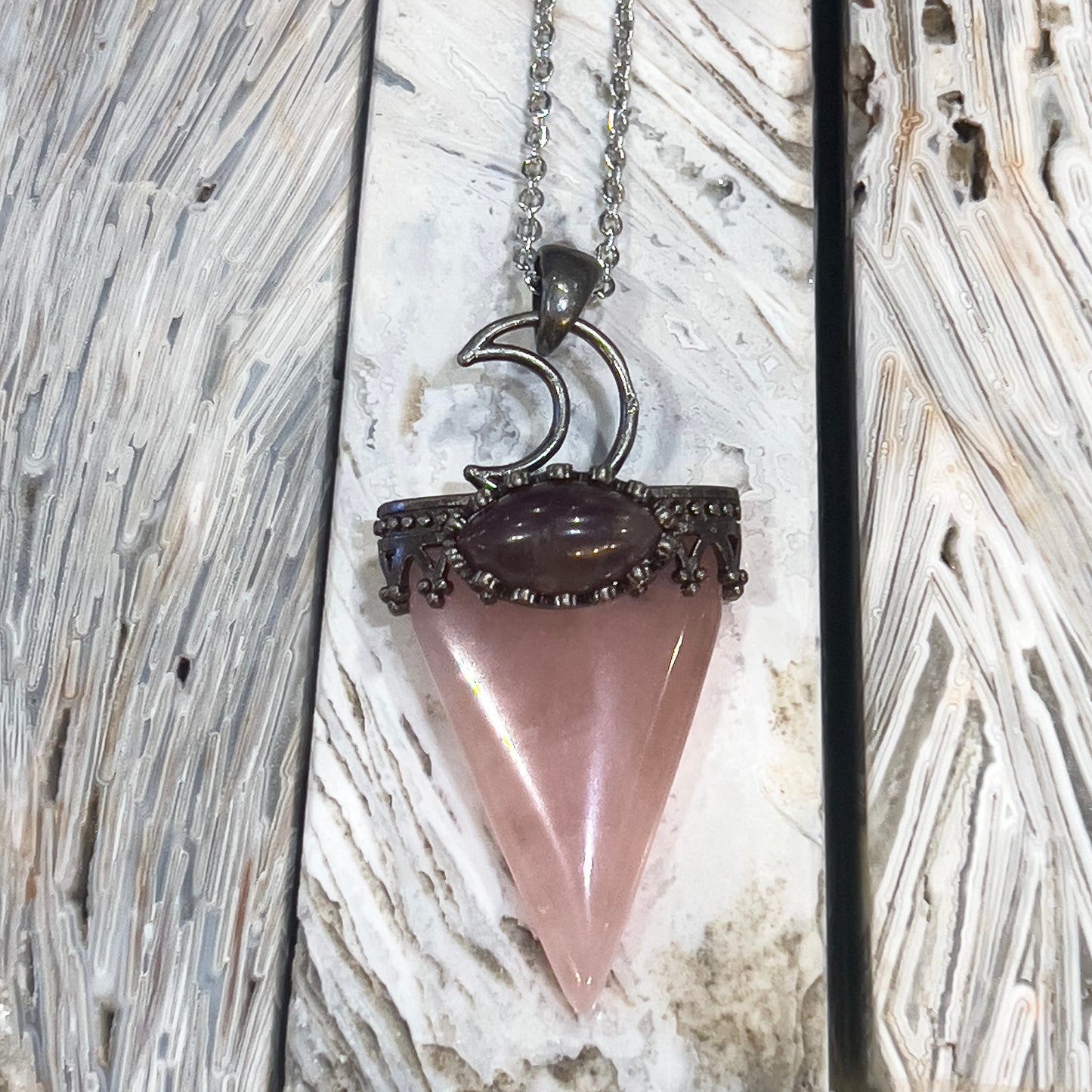 Rose Quartz & Amethyst Moon Necklace