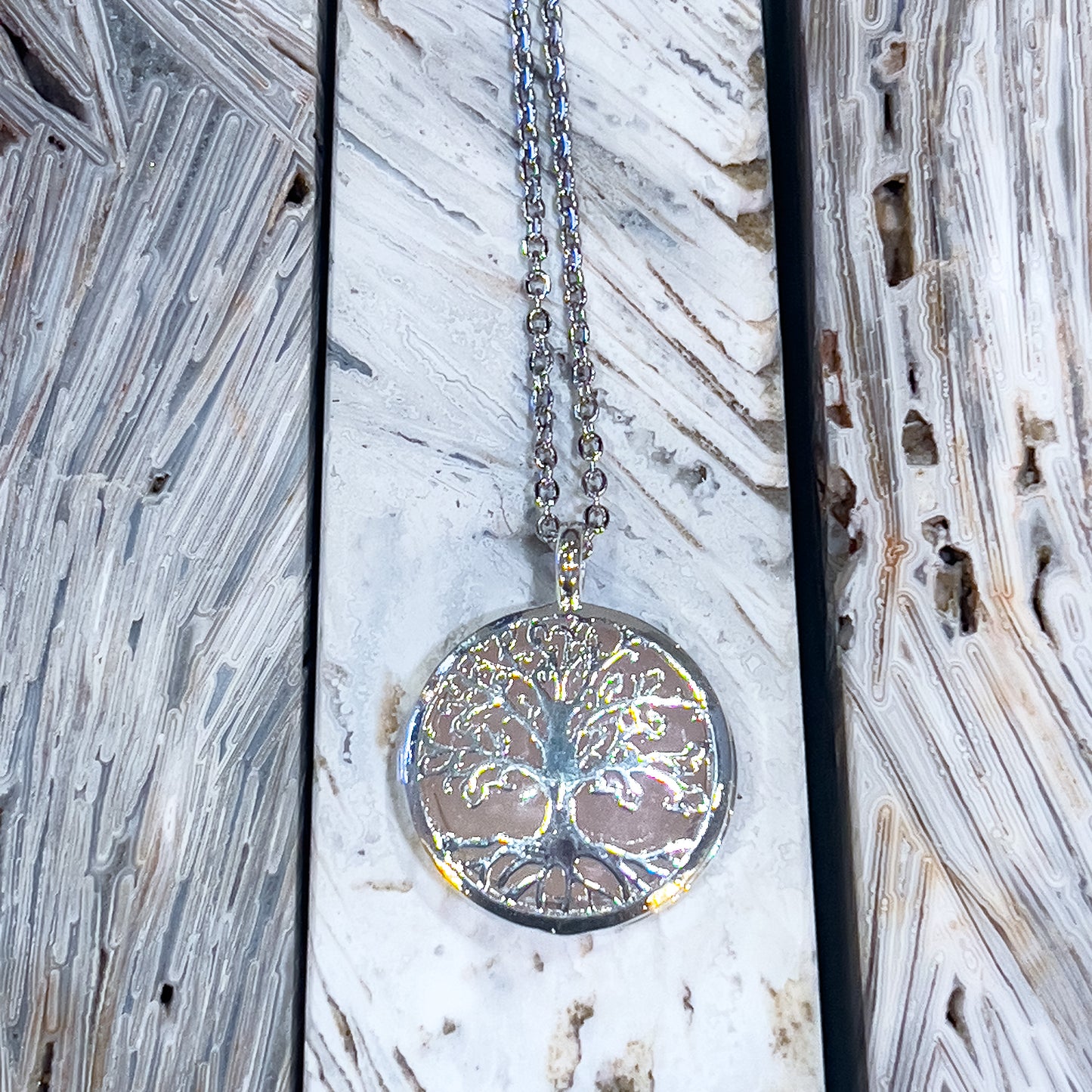 Rose Quartz Tree of Life Locket Necklace