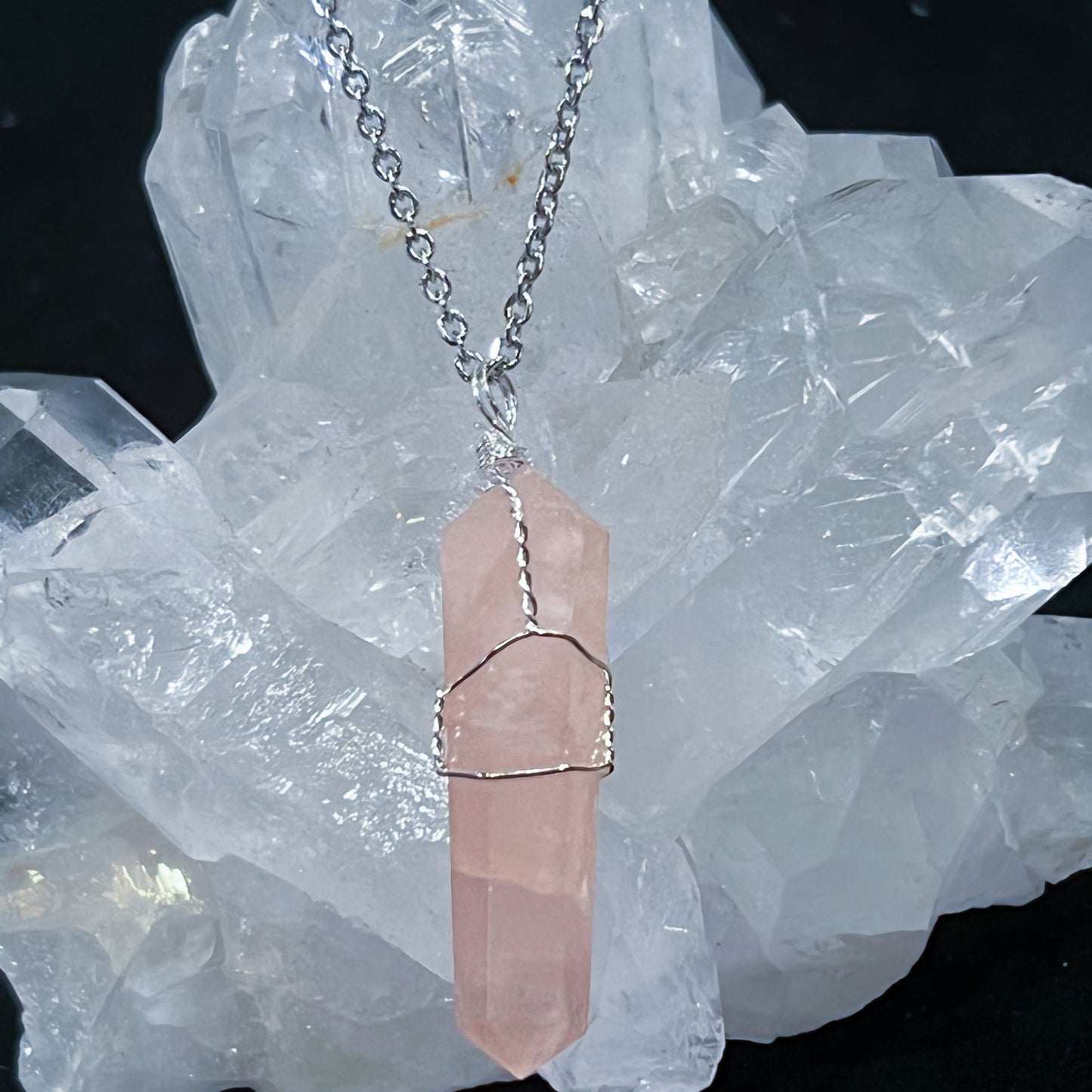 Rose Quartz Wire Wrap Necklace