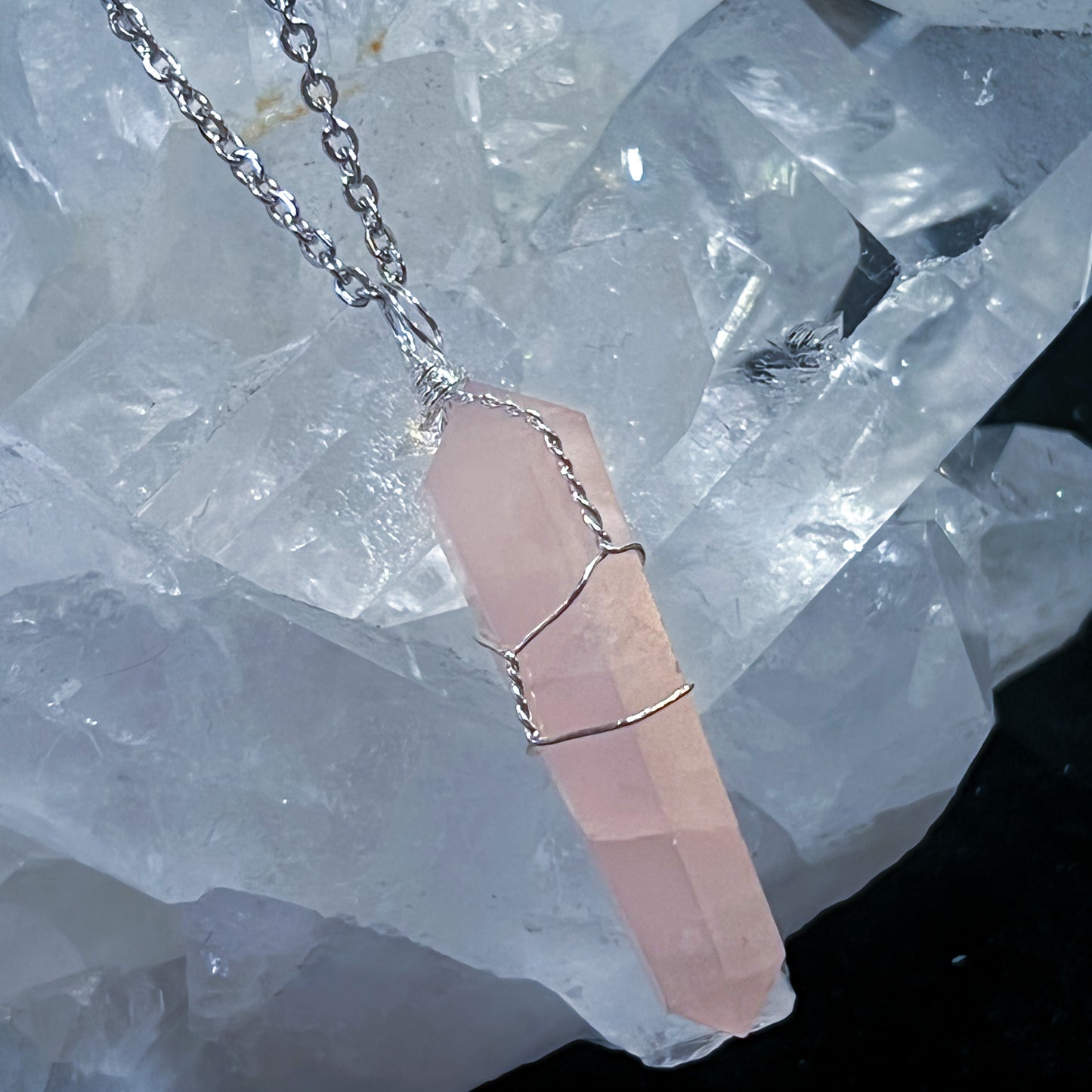 Rose Quartz Wire Wrap Necklace