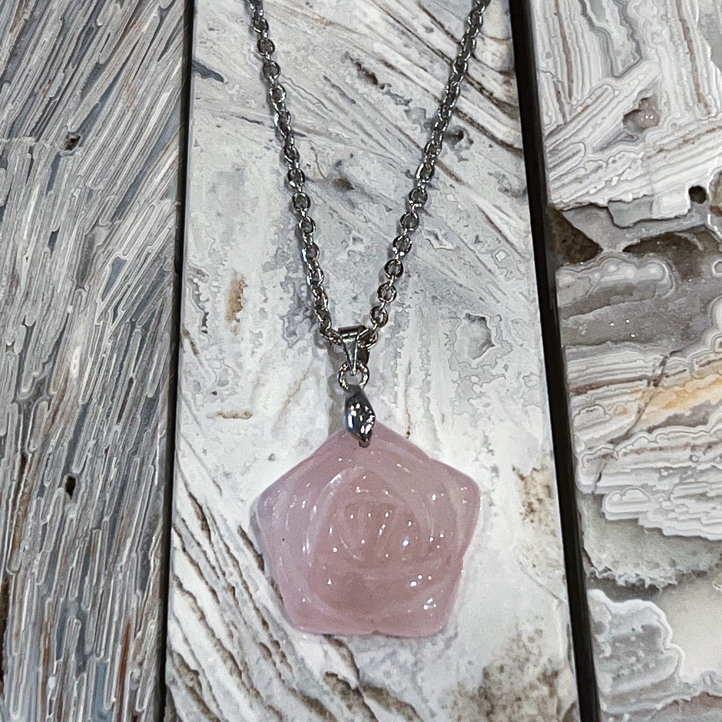 Rose Quartz Rose Necklace