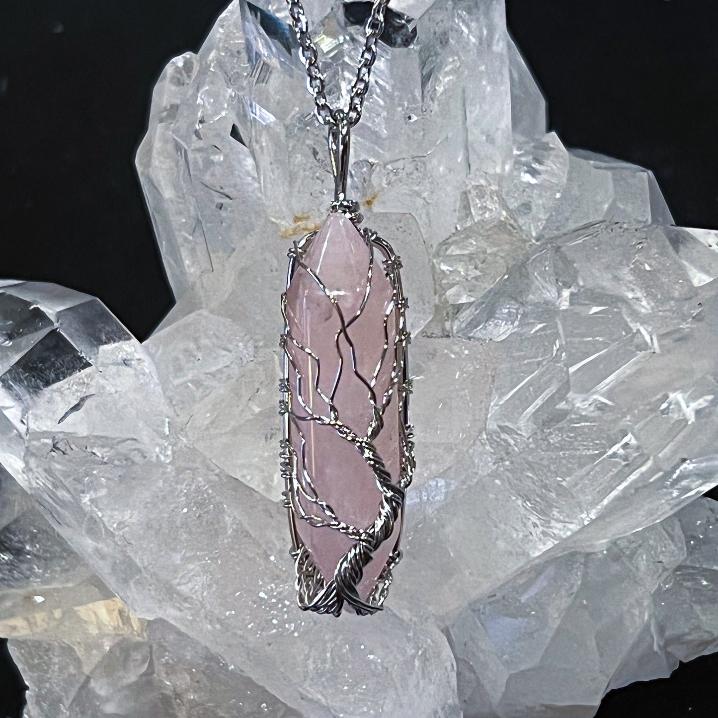 Rose Quartz DT Tree of Life Necklace