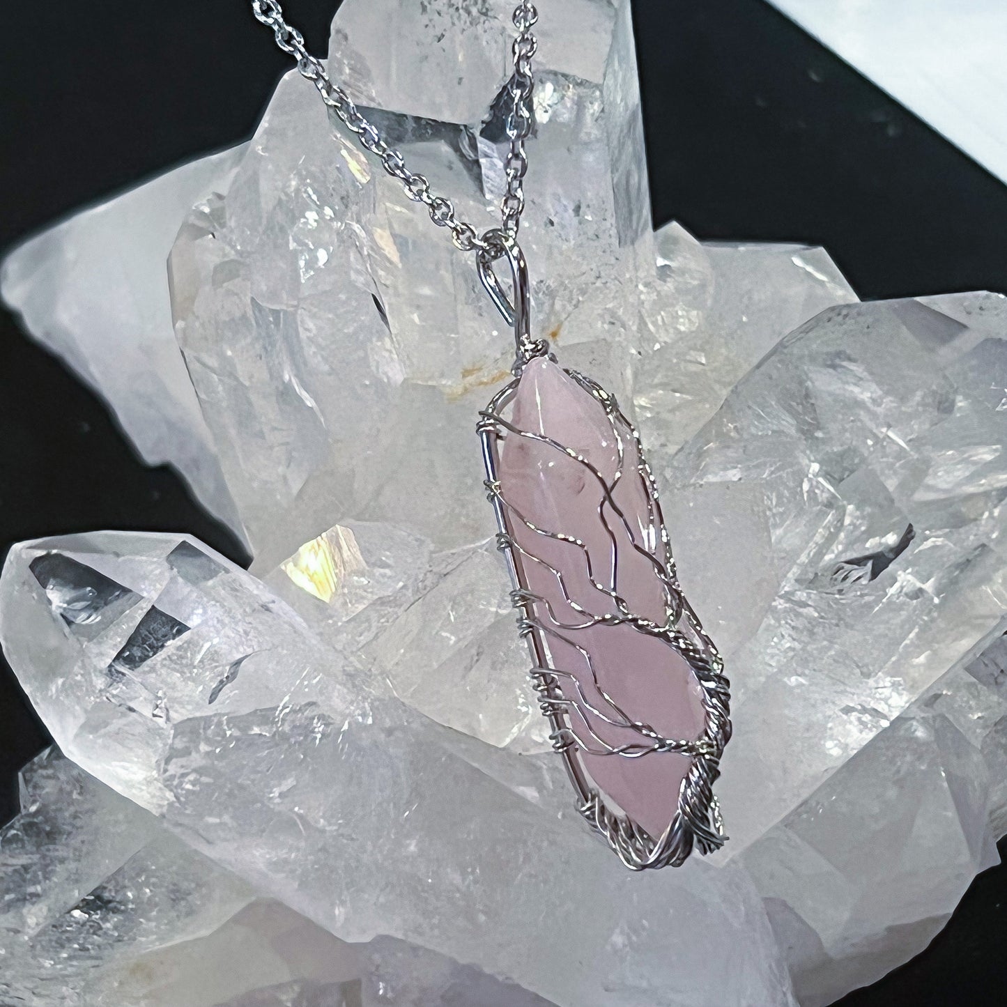 Rose Quartz DT Tree of Life Necklace