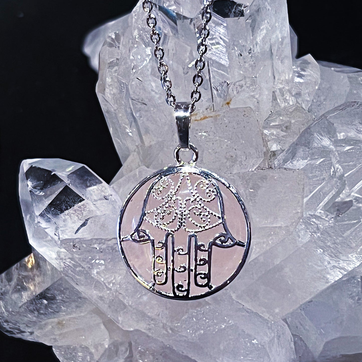 Rose Quartz Hamsa Necklace