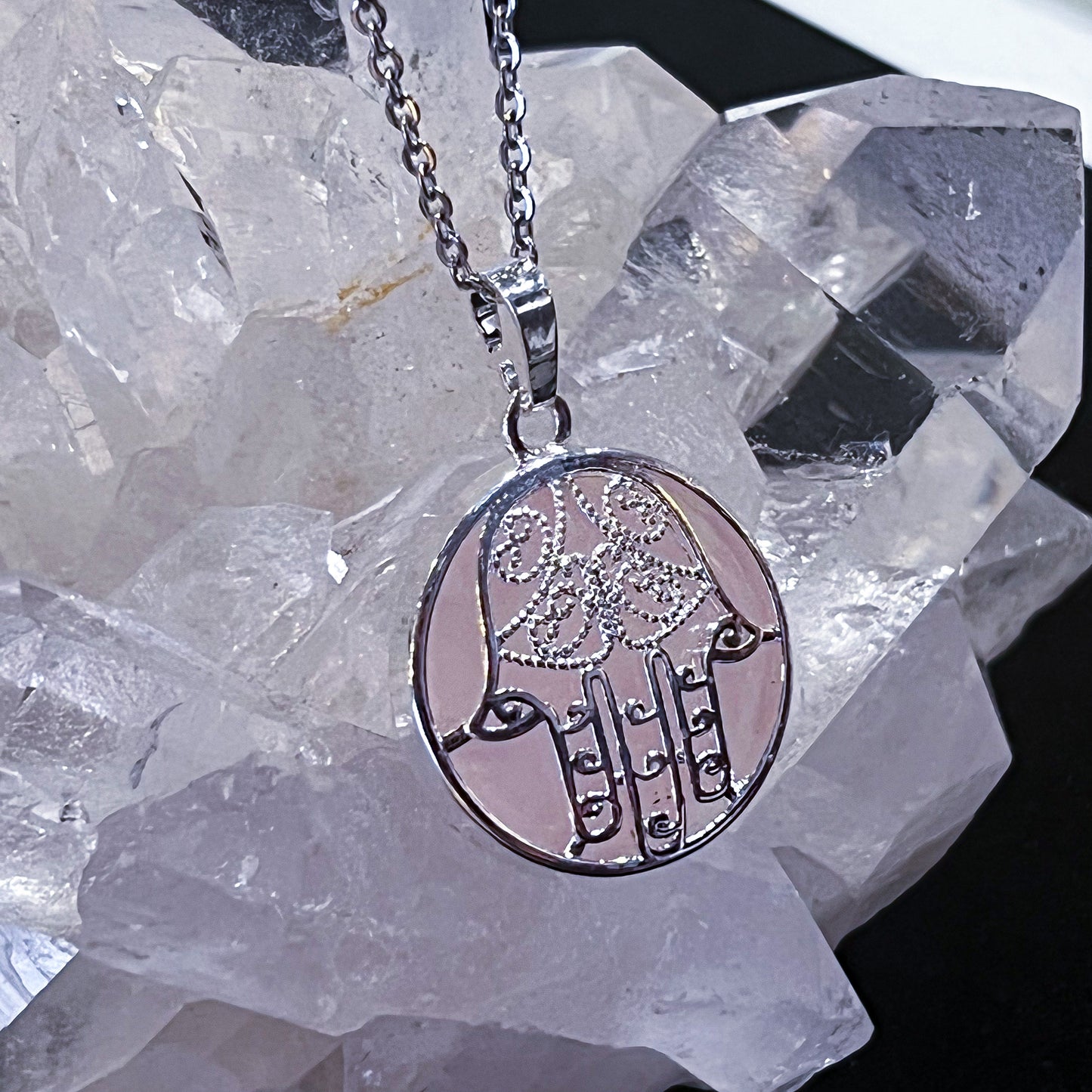 Rose Quartz Hamsa Necklace
