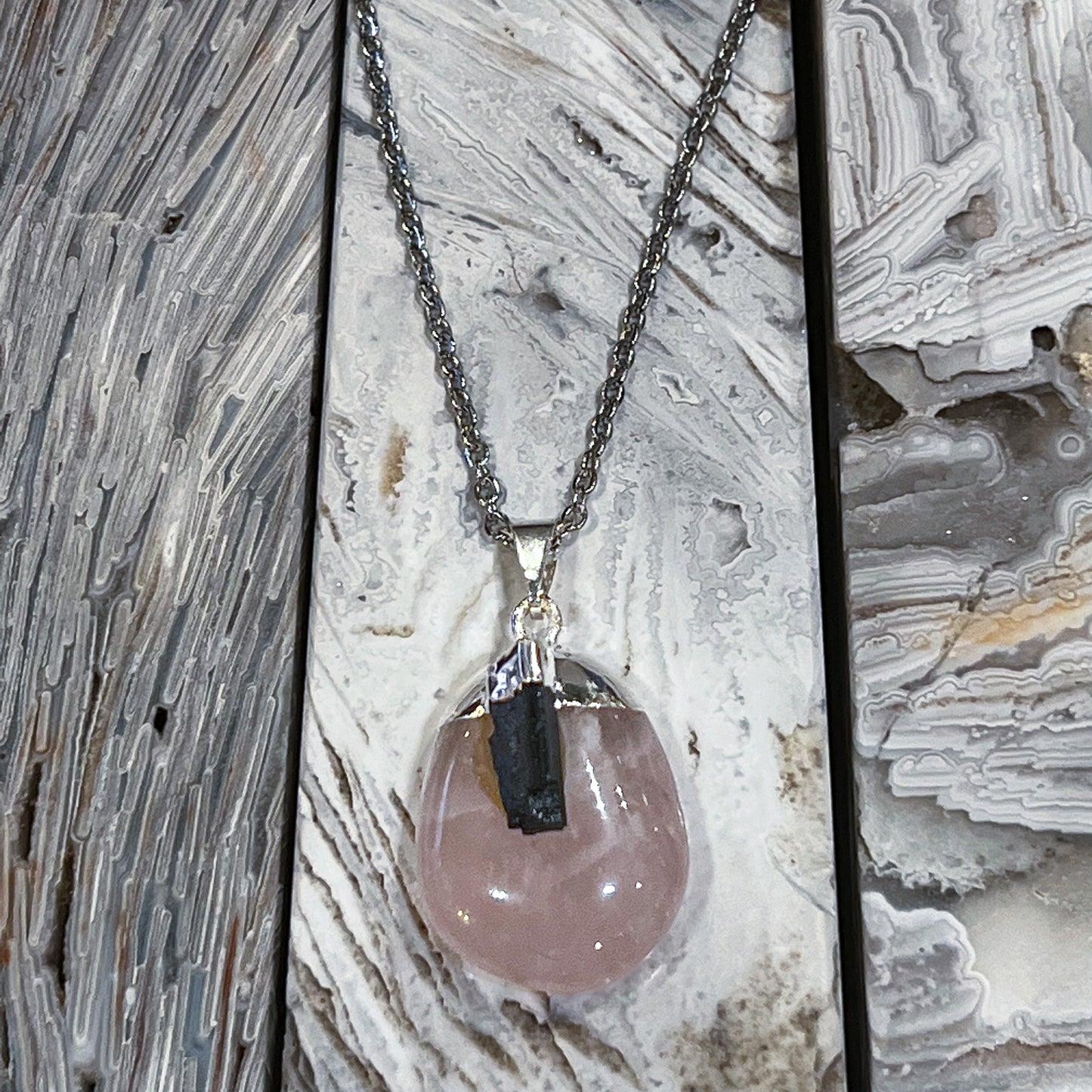 Rose Quartz & Black Tourmaline Necklace