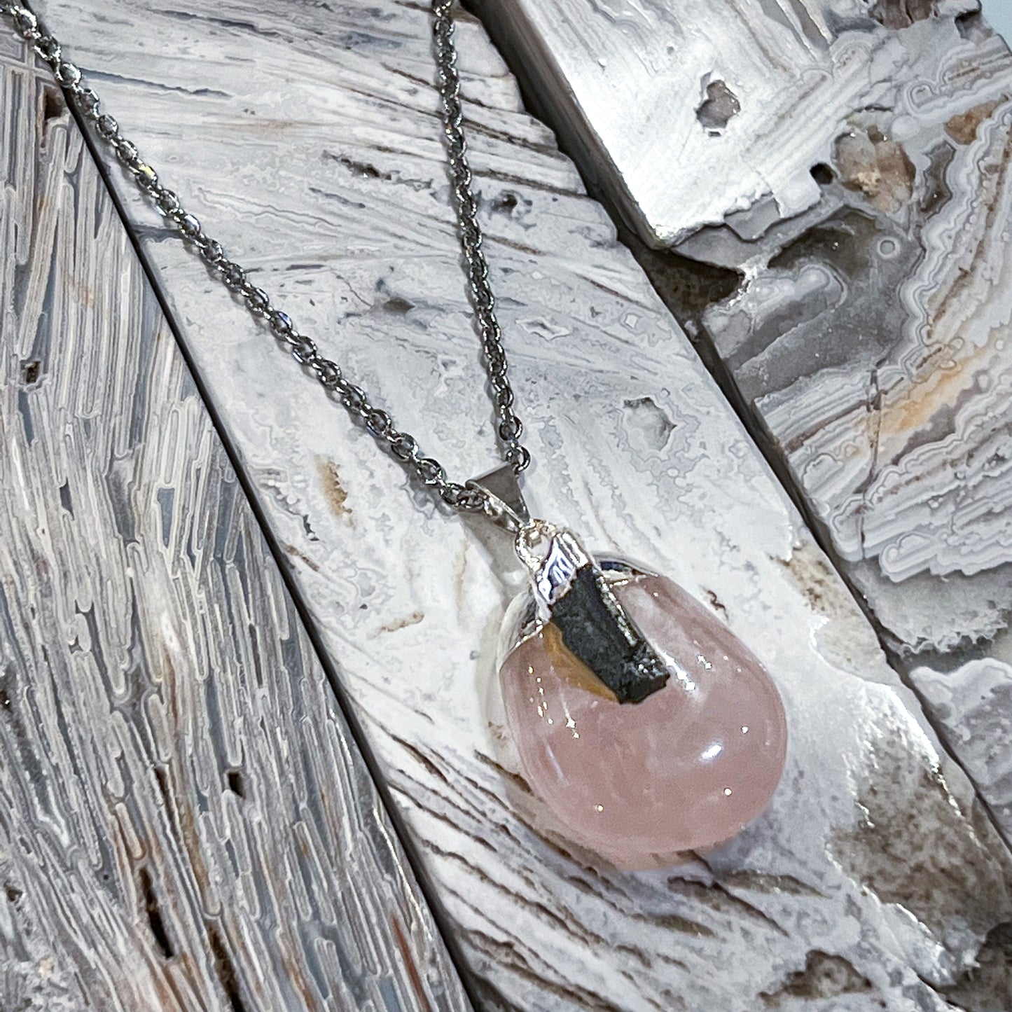 Rose Quartz & Black Tourmaline Necklace