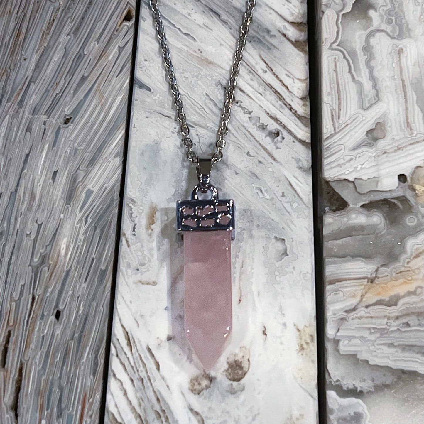 Rose Quartz Point Necklace (Style 2)