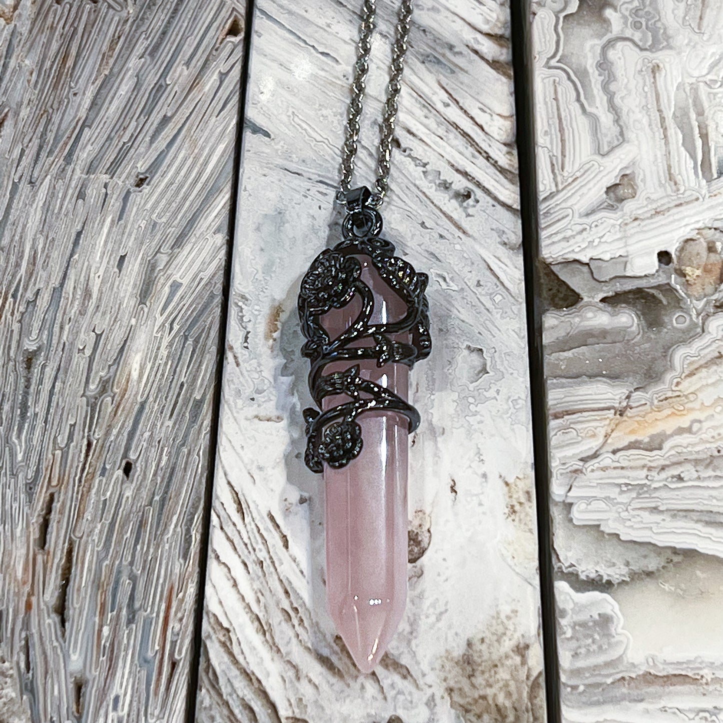 Rose Quartz Flower Wrap Necklace