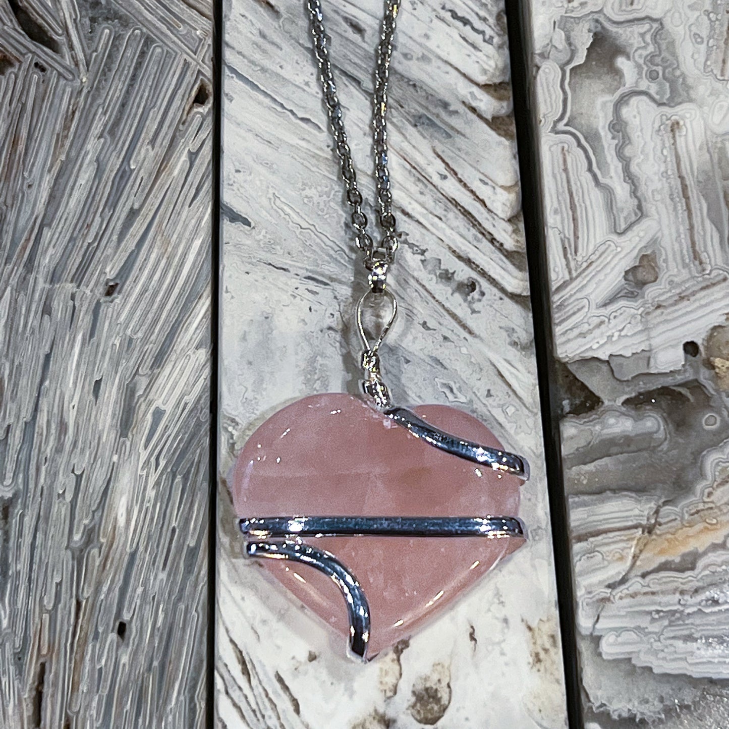 Rose Quartz Heart Wrap Necklace