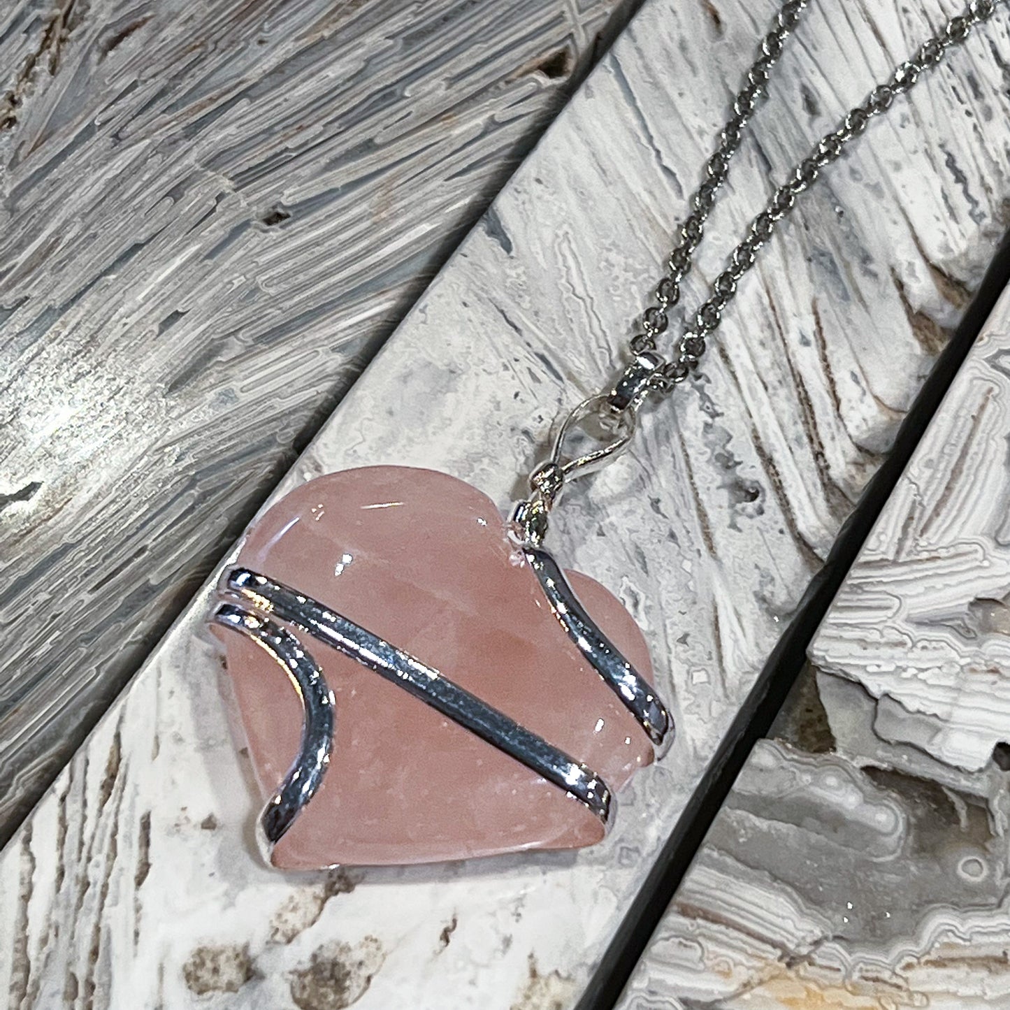 Rose Quartz Heart Wrap Necklace