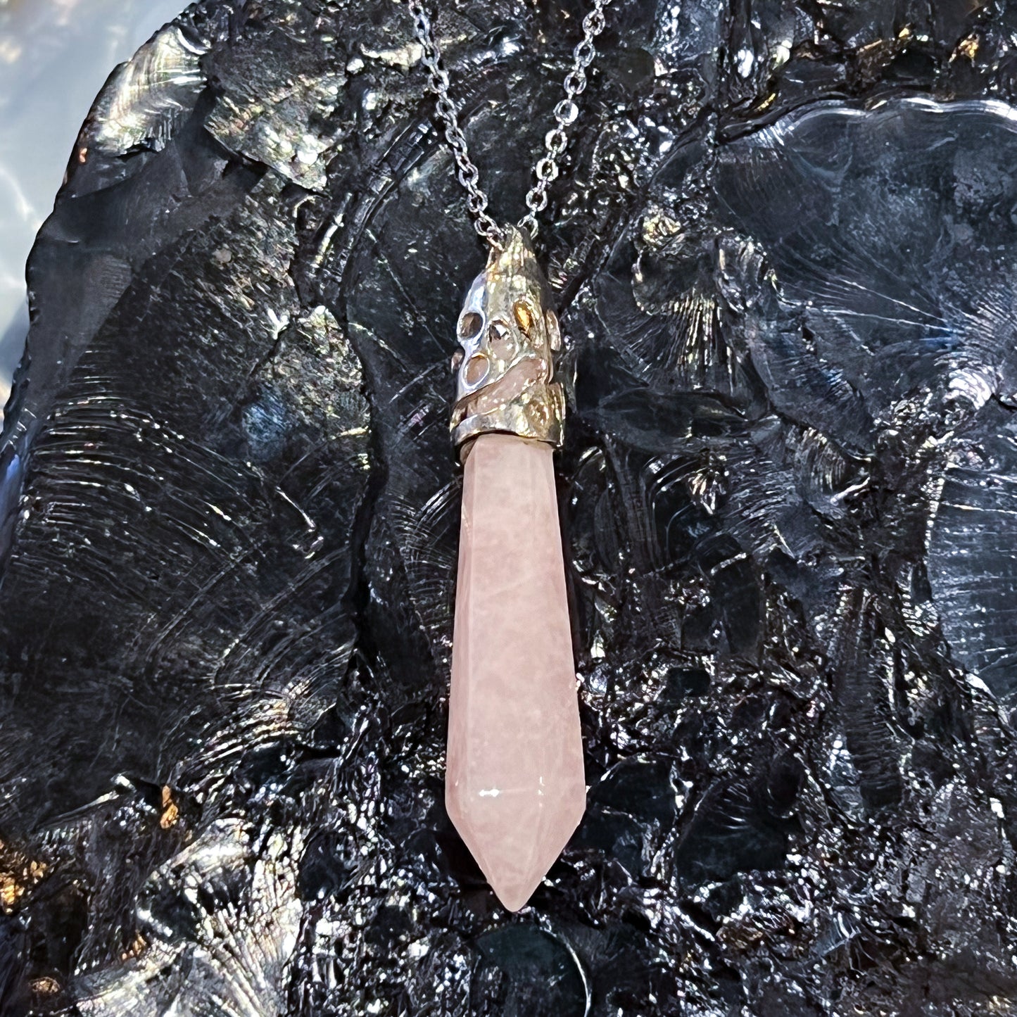 Rose Quartz Long Point Necklace