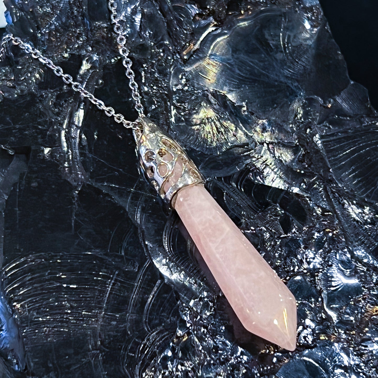 Rose Quartz Long Point Necklace