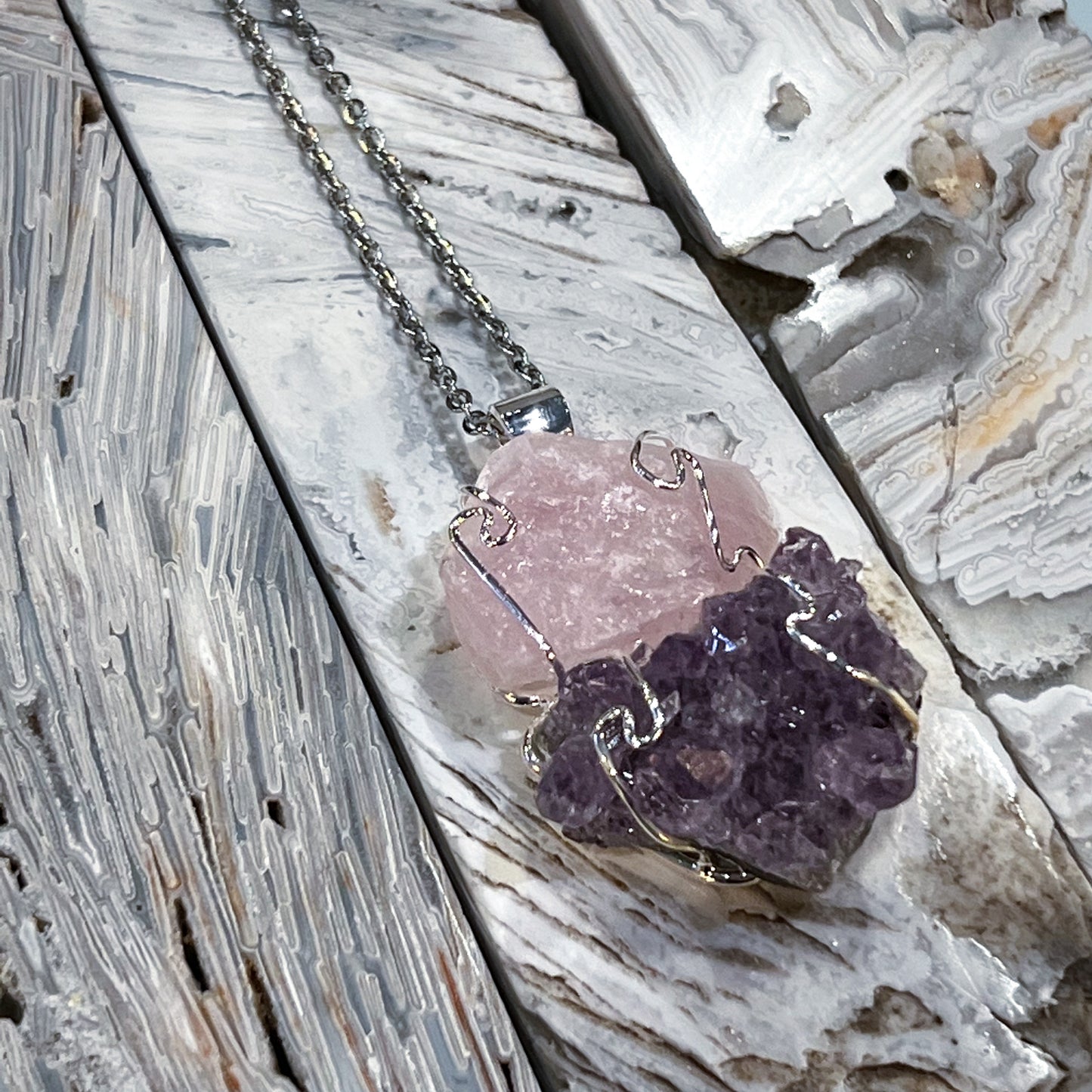 Rose Quartz & Amethyst Necklace (Style 1)