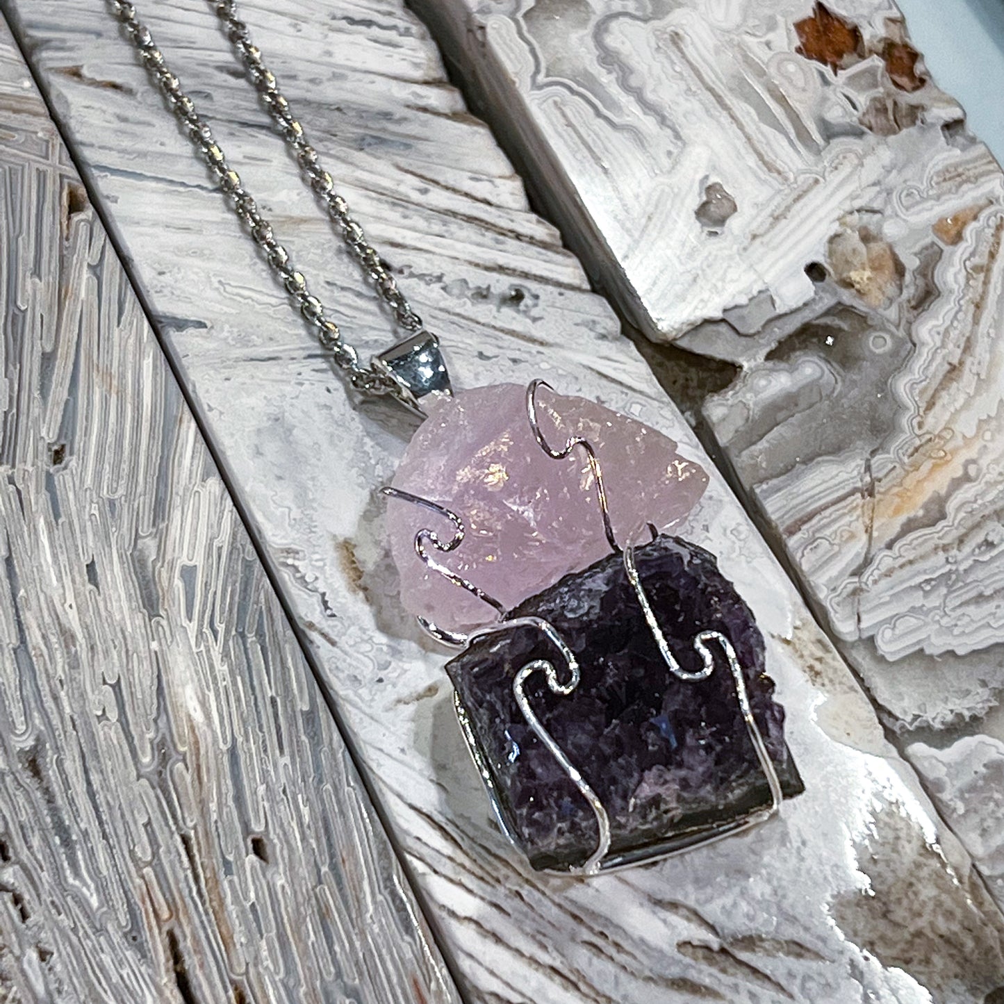 Rose Quartz & Amethyst Necklace (Style 2)