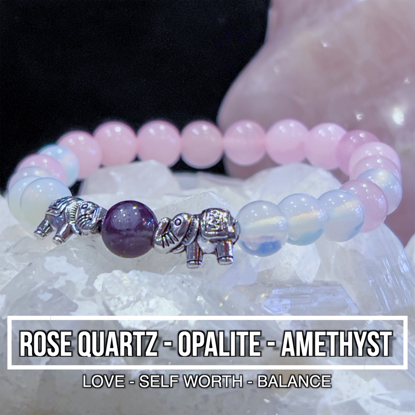 Rose Quartz, Opalite, & Amethyst Bracelet 8mm